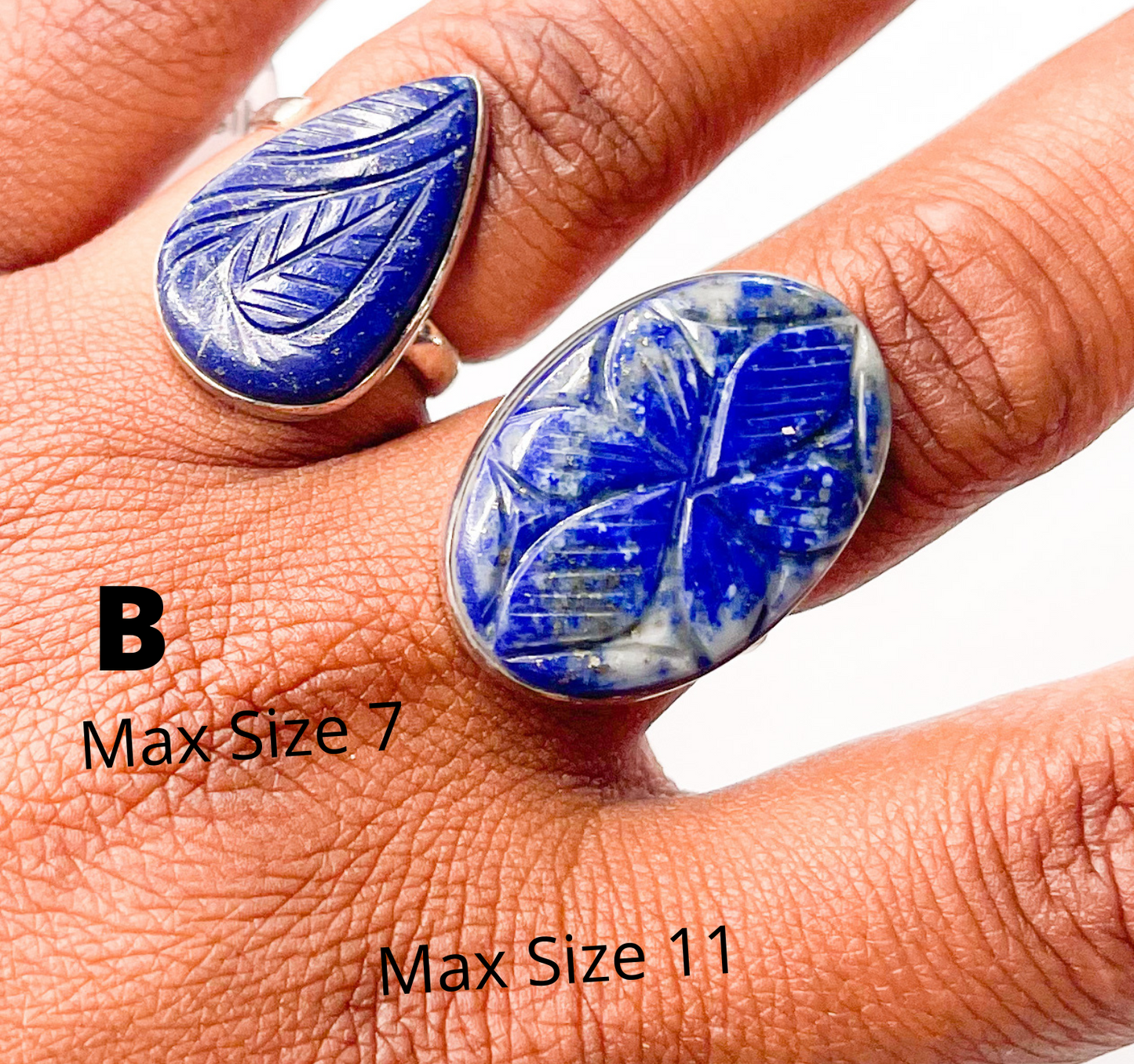 Carved Lapis Lazuli Ring - Solid Sterling Silver