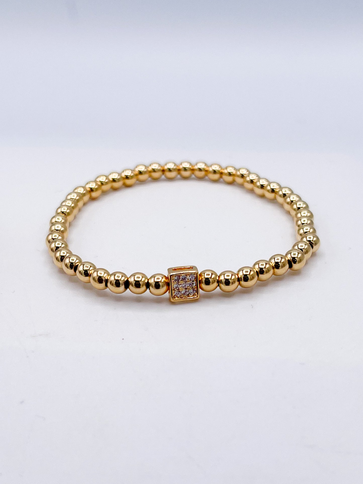 Bubble Stretch Bracelet W Square CZ-18k Gold Filled