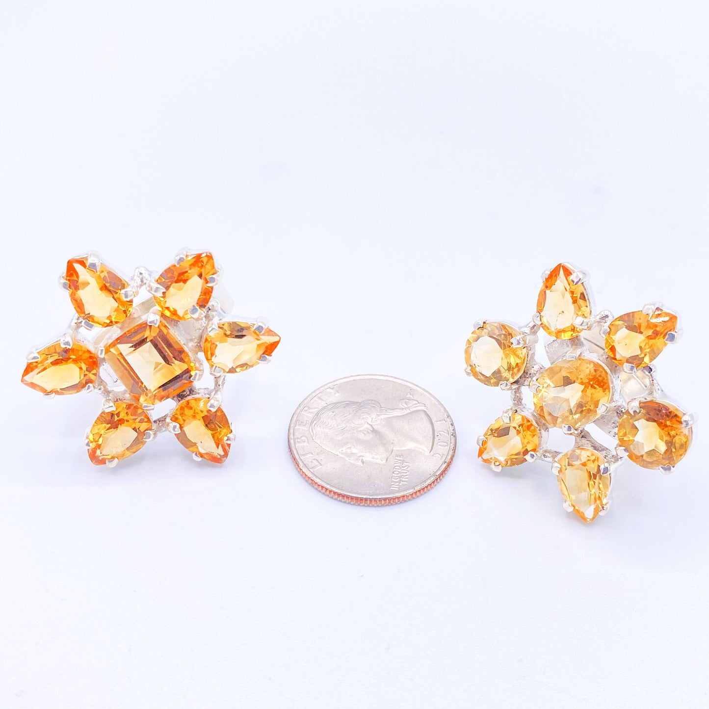 Citrine Flower Adjustable Ring- Solid Sterling Silver
