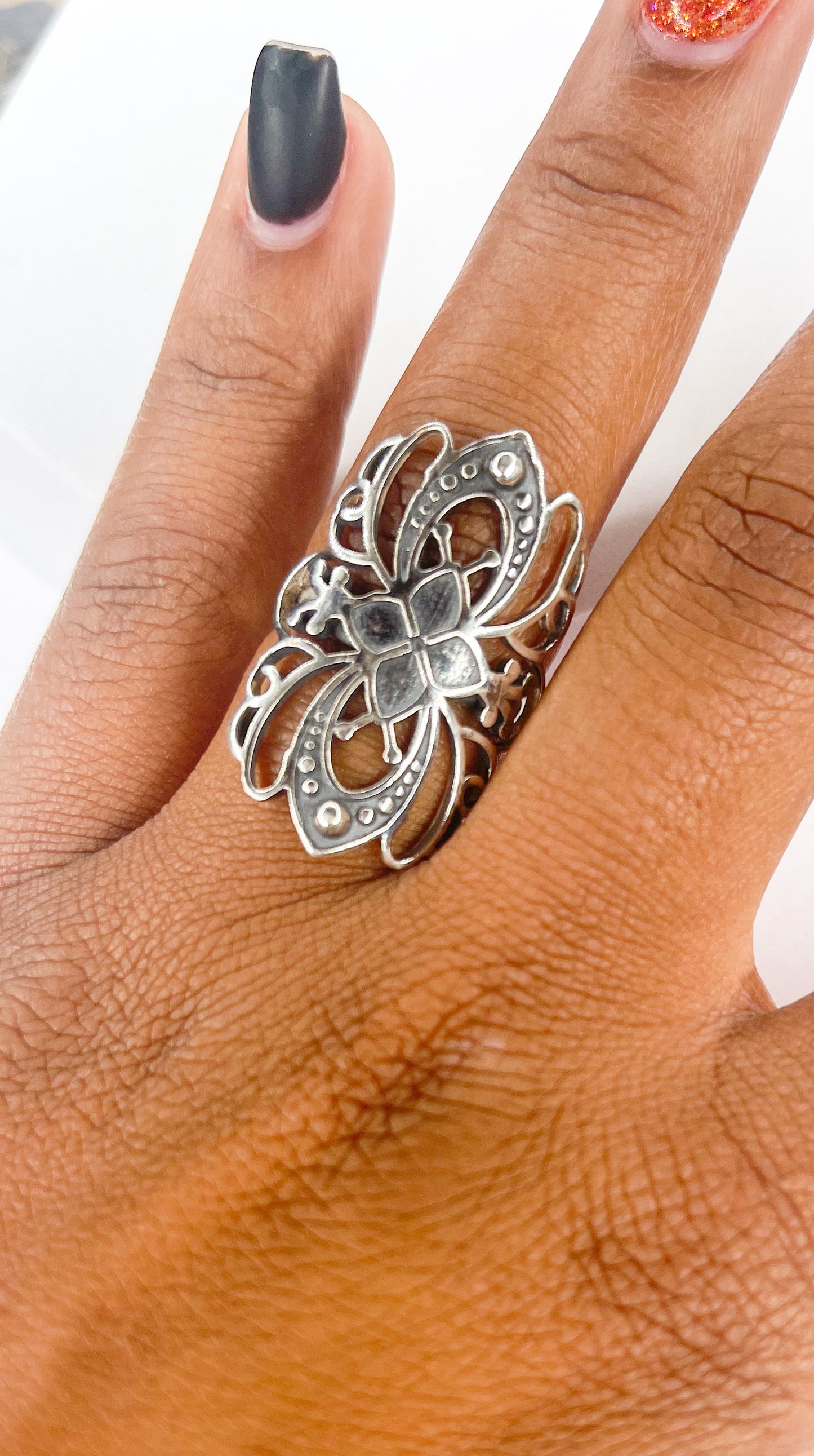 Royal Filagree Design Adjustable Ring-Solid Sterling Silver