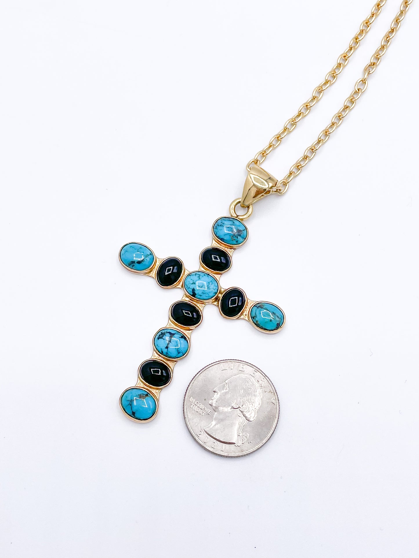 Turquoise & Oynx Cross - Alchemia