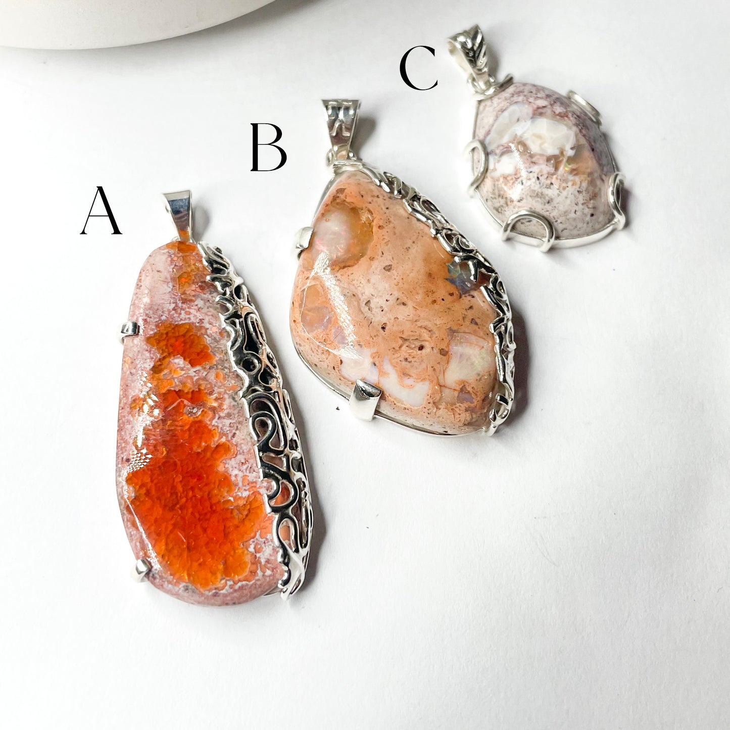 Mexican Fire Opal Pendant - Solid Sterling Silver