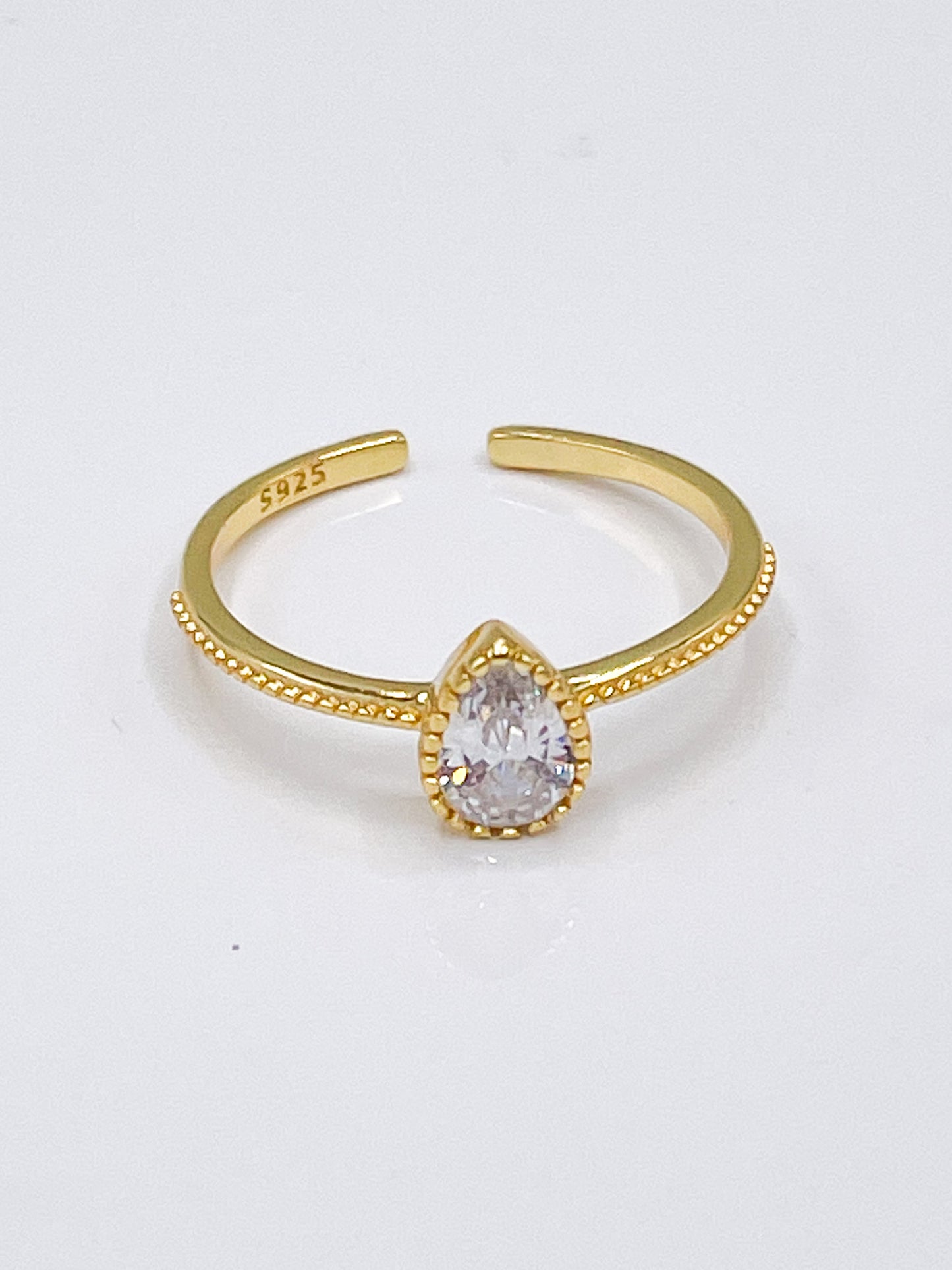 Dainty Beaded Tear Ring - Vermeil
