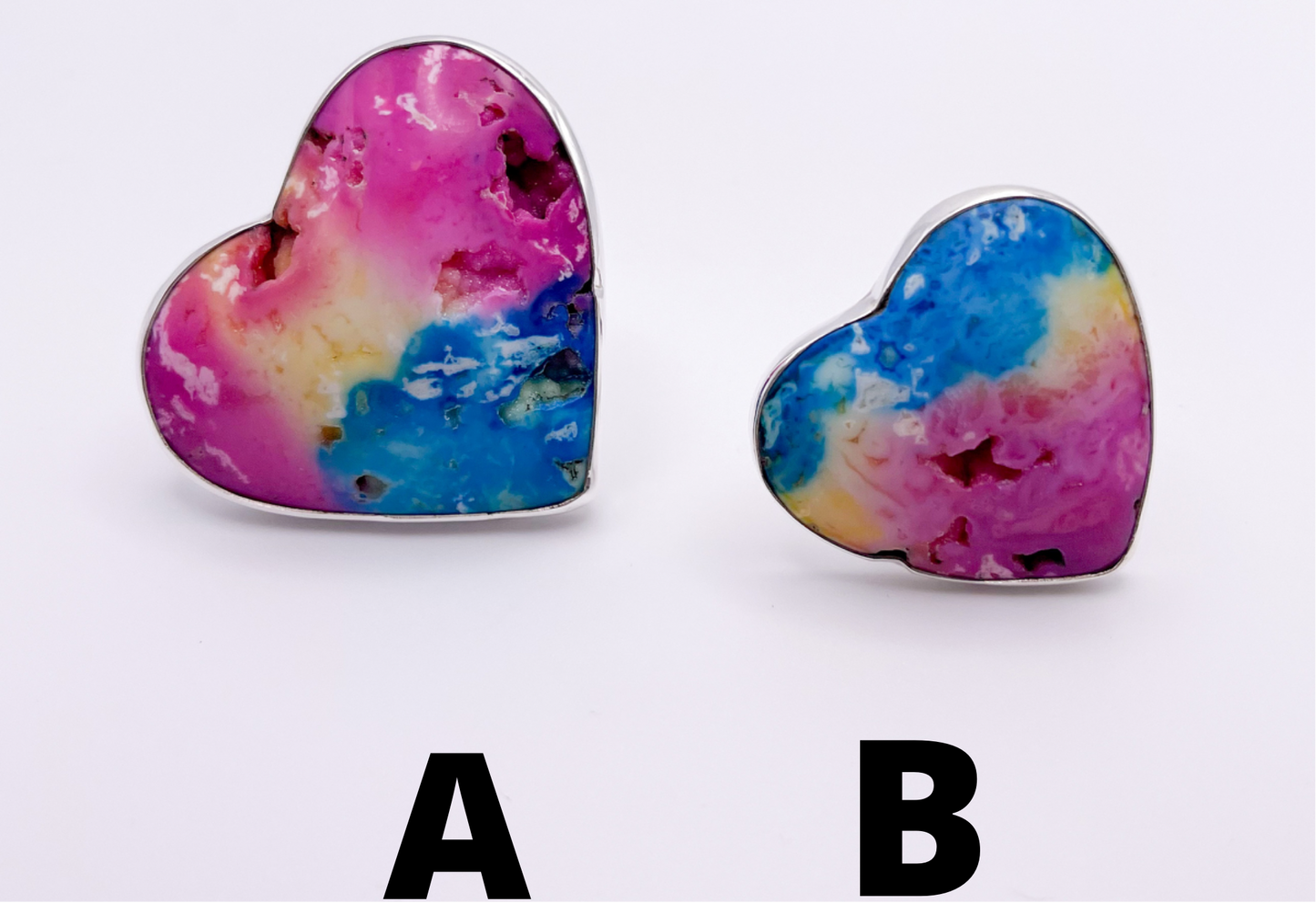 Rainbow Druzy Heart Ring- Solid Sterling Silver