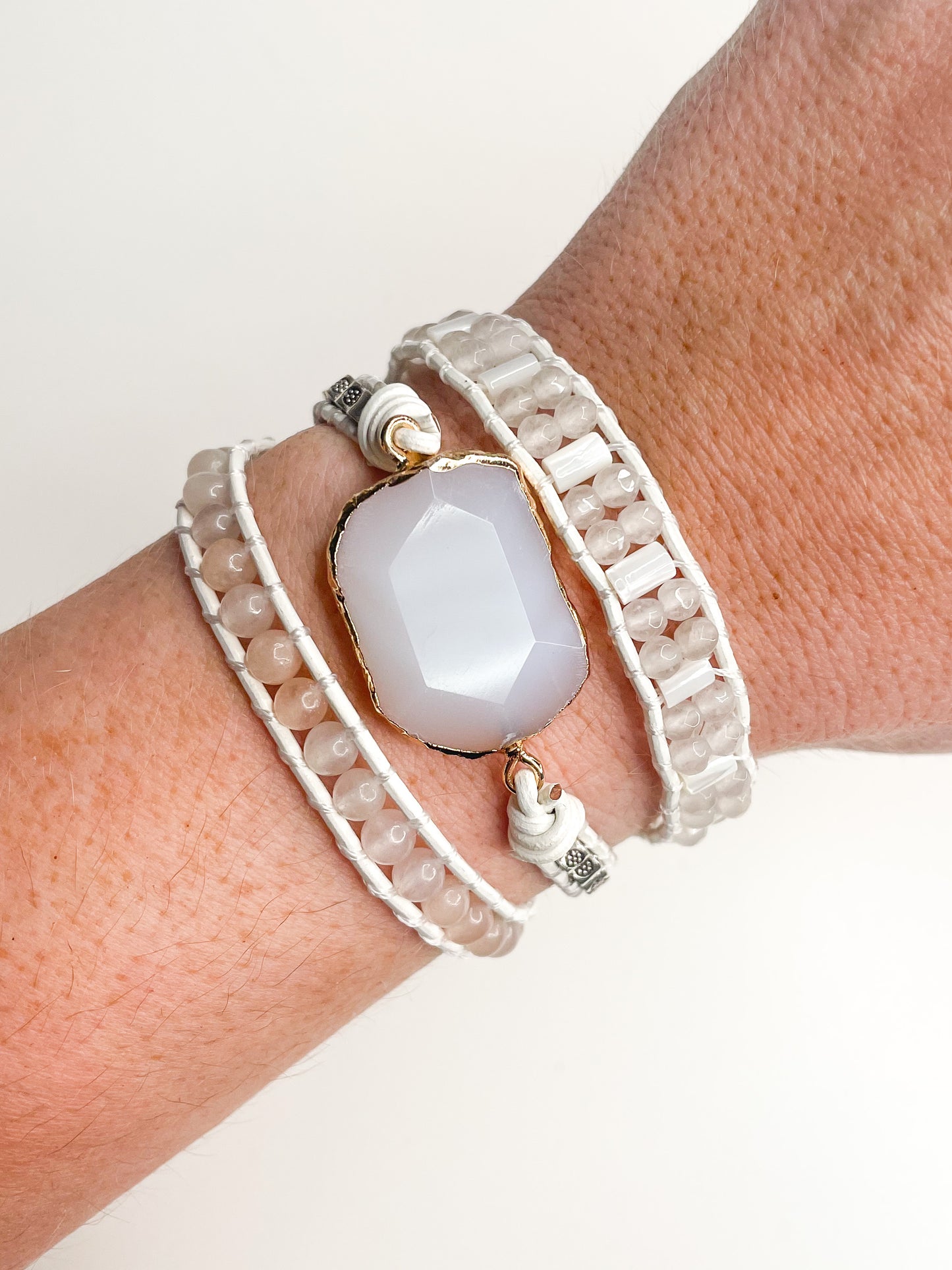 White Agate 3-time boho wrap - Leather