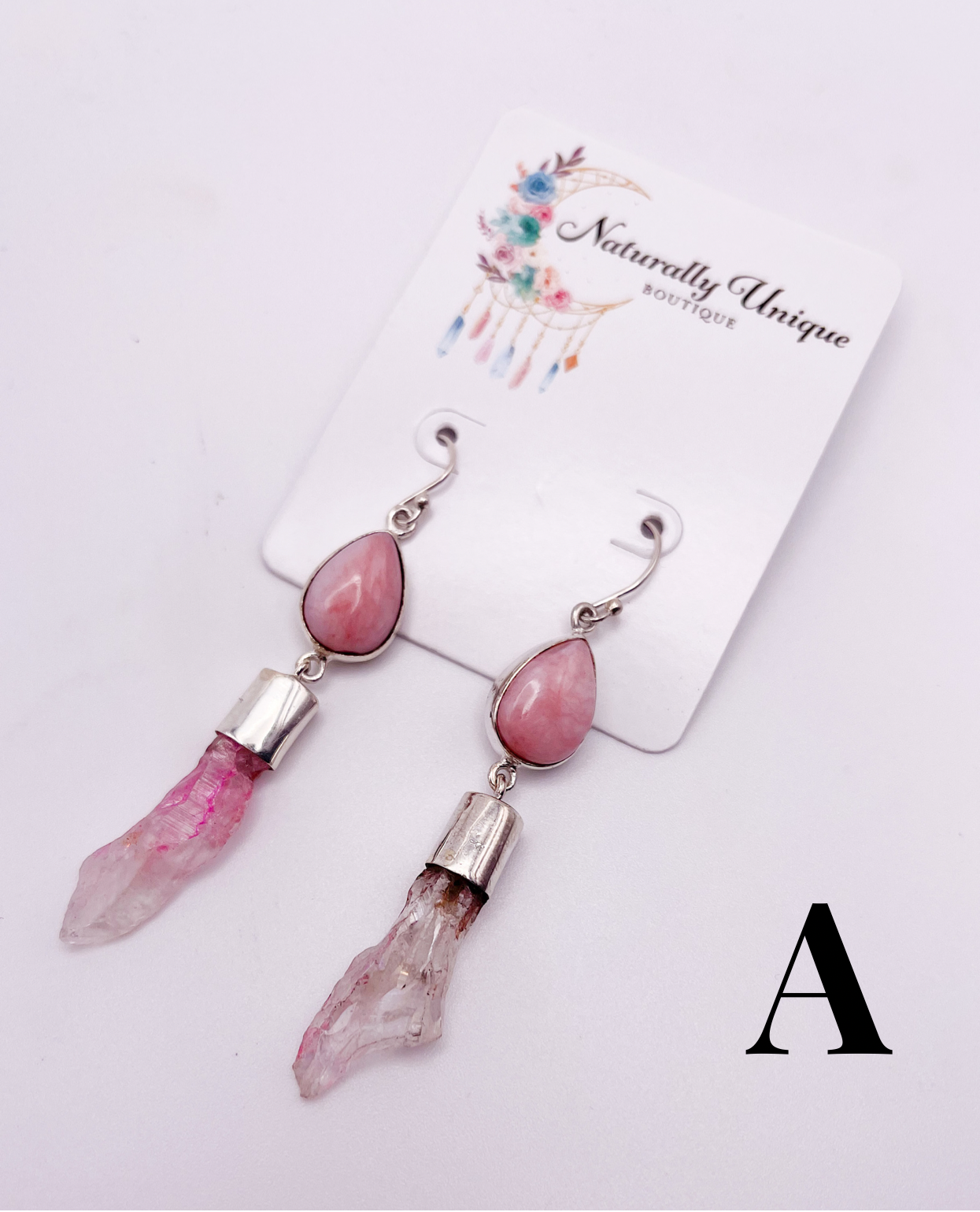 Pink Opal Dangle Earrings-Solid Sterling Silver