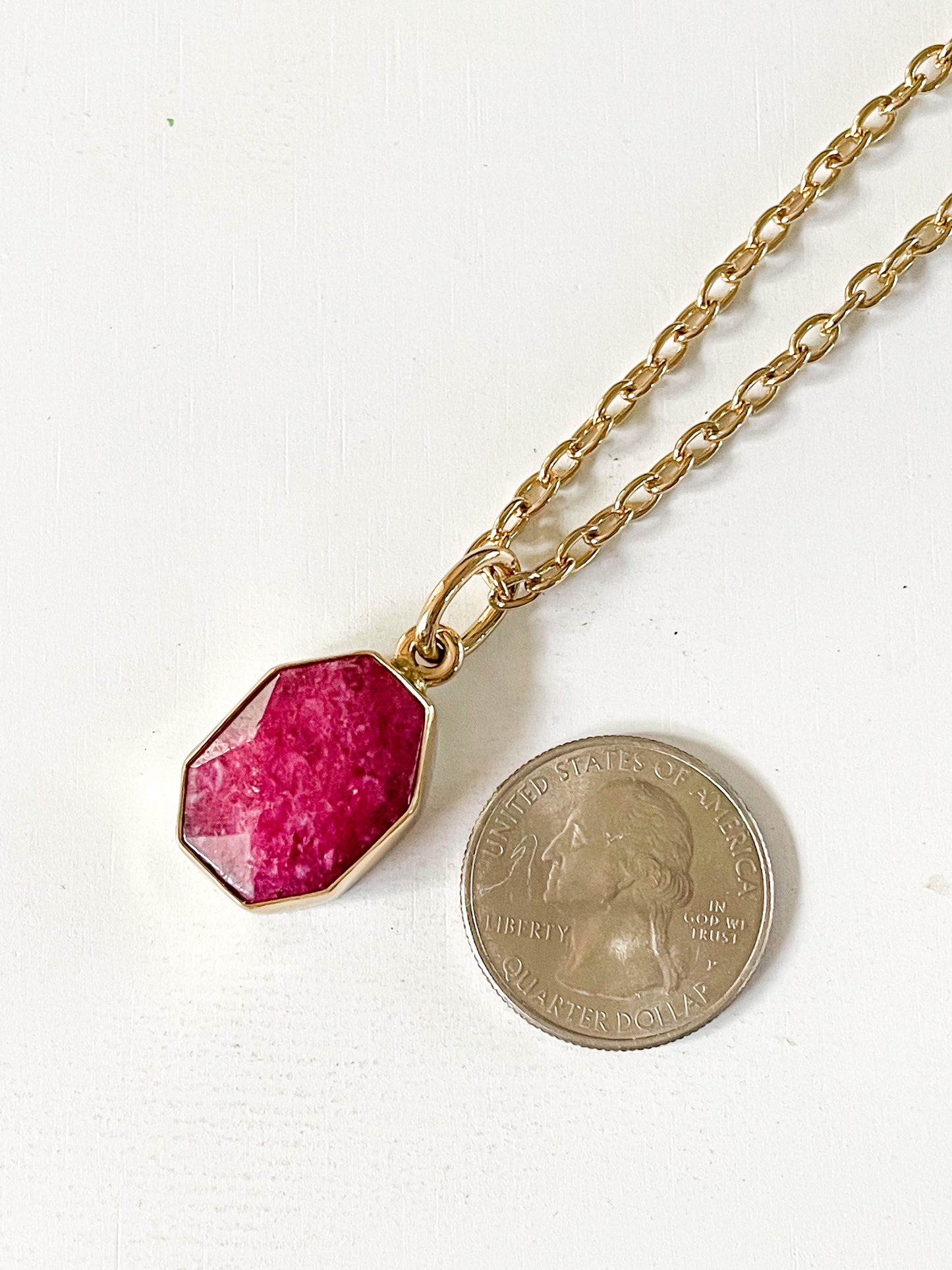 Ruby Quartz Octagon Pendant-Alchemia