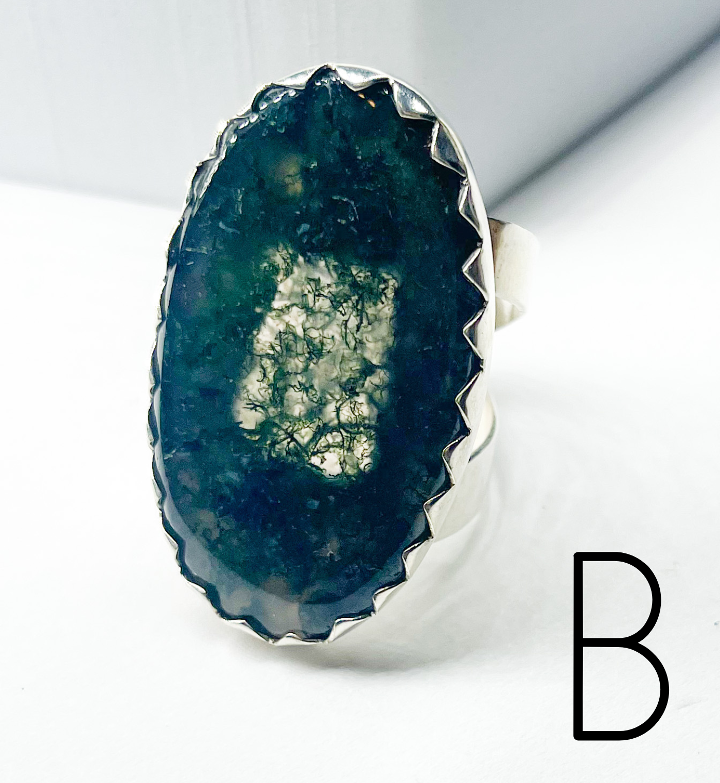 Moss Agate Statement Ring Flex Cuff-Solid Sterling Silver