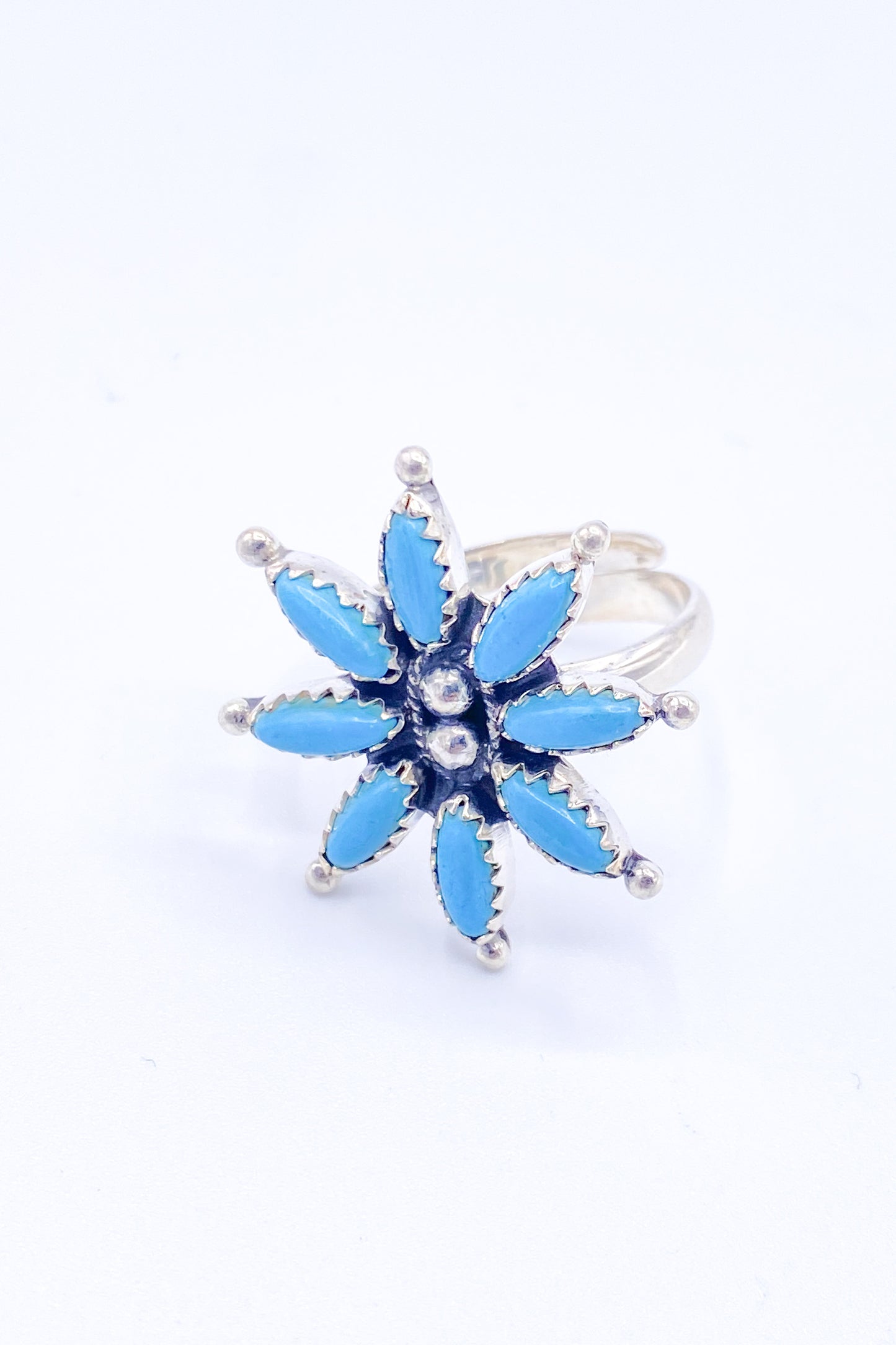 Arizona Turquoise Flower Ring -Solid Sterling Silver