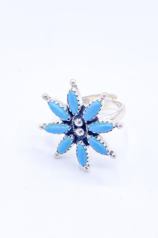 Arizona Turquoise Flower Ring -Solid Sterling Silver
