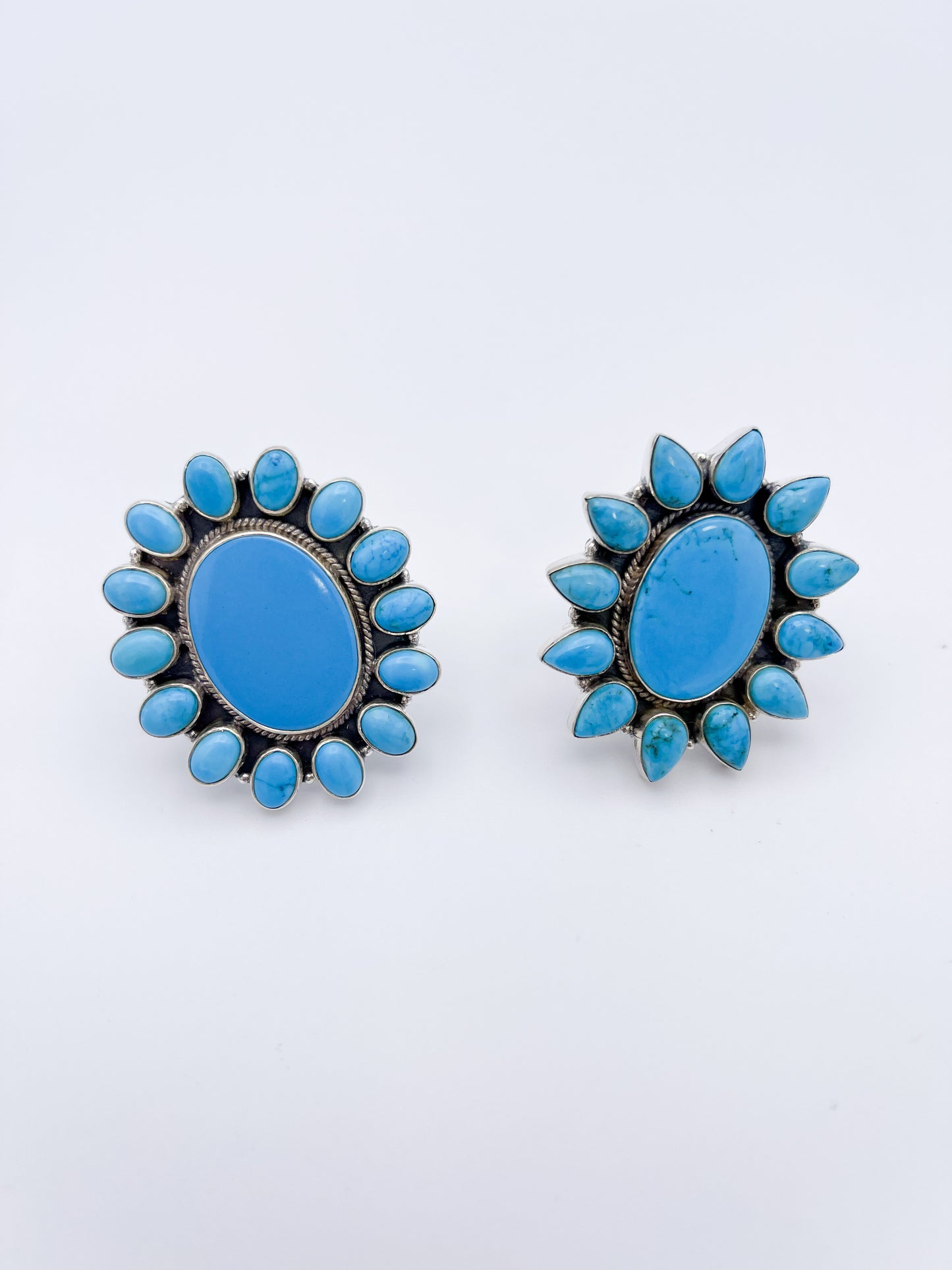 Turquoise Adjustable Flower Ring-Solid Sterling Silver