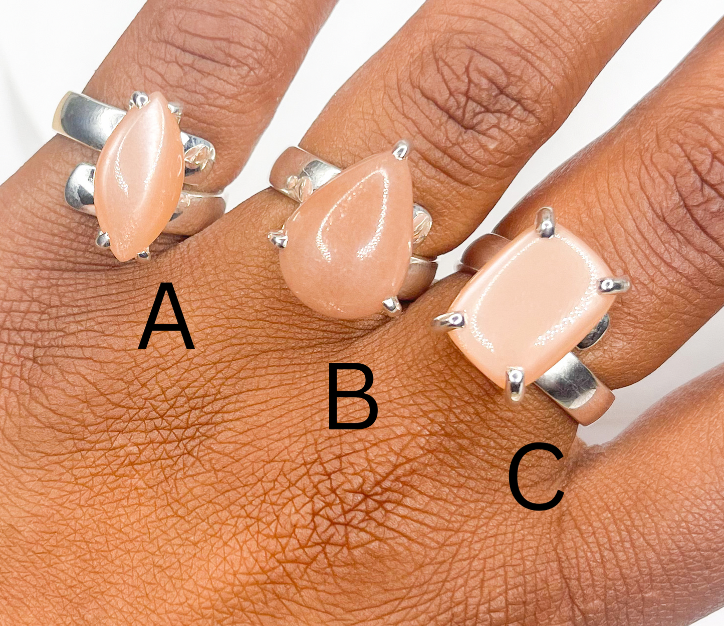 Peach Moonstone Prong Set Ring- Solid Sterling Silver