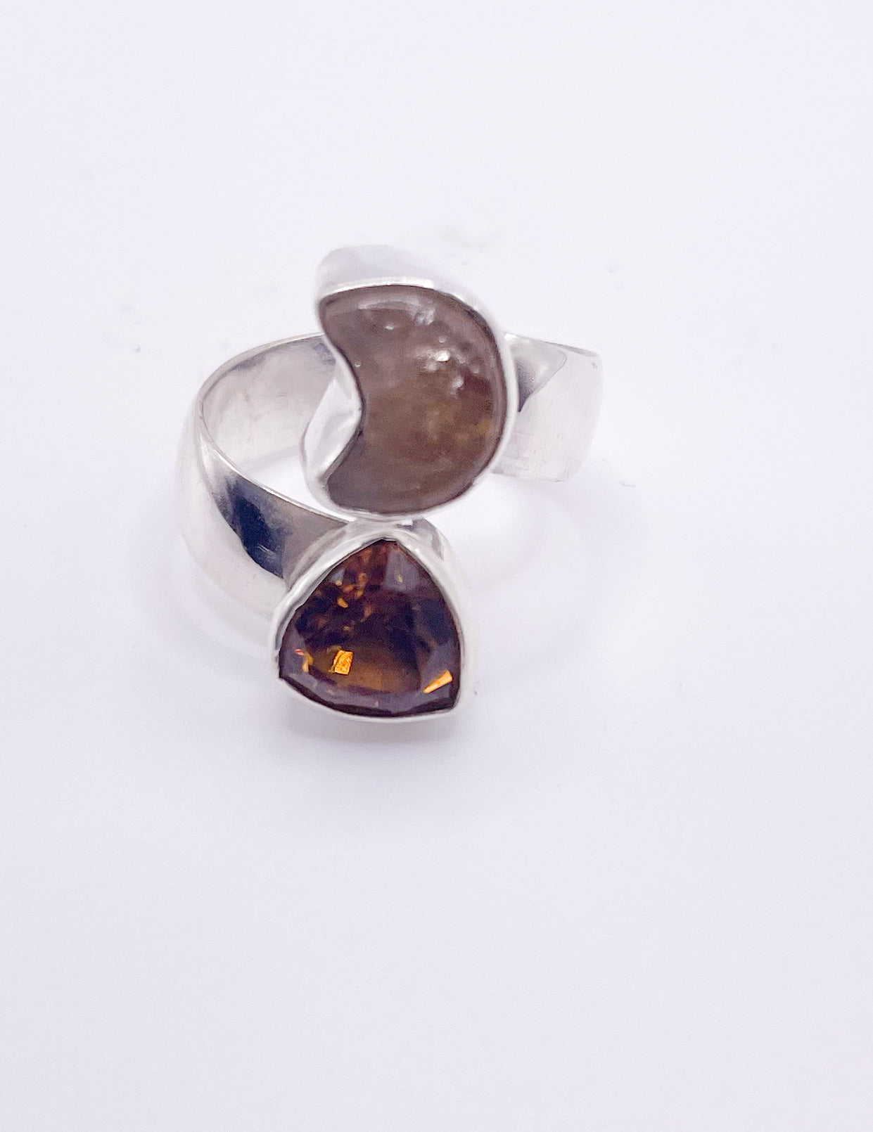 Raw Moon And Citrine Heart Ring-Solid Sterling Silver