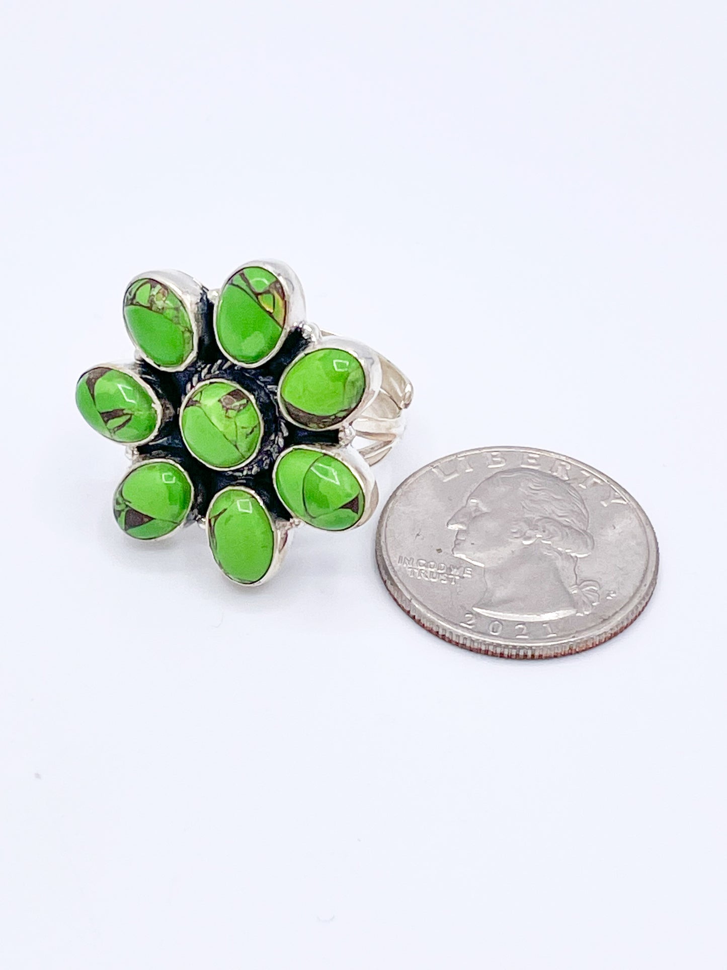 Green Copper Turquoise Flower - Solid Sterling Silvers
