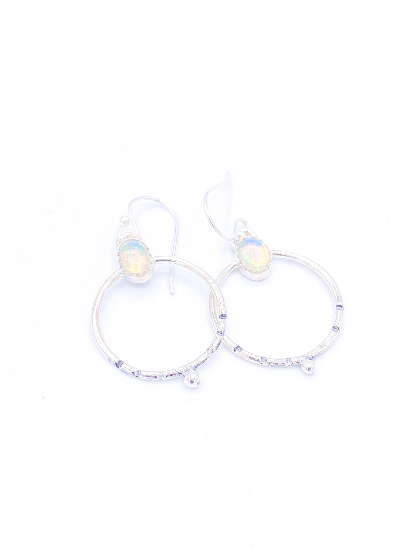 Ethiopian Opal Circle Dangles - Solid Sterling Silver