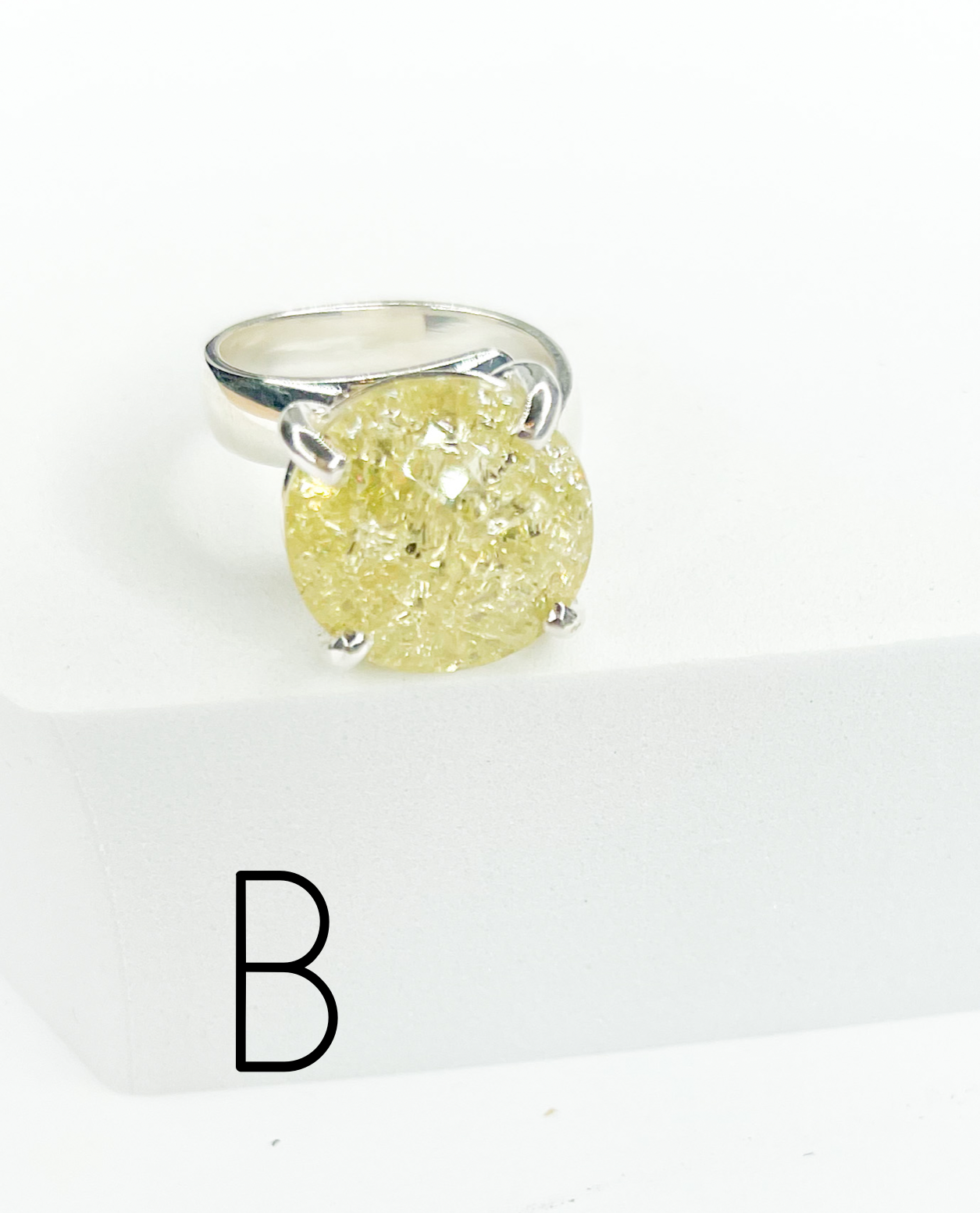 Yellow Crackle Quartz Prong Ring-Solid Sterling silver