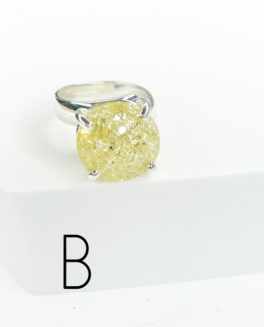 Yellow Crackle Quartz Prong Ring-Solid Sterling silver