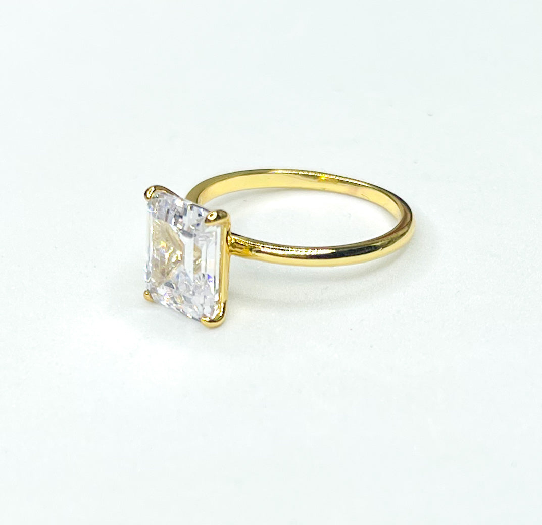 Gold Dainty Square CZ Prong Set Ring-SSS