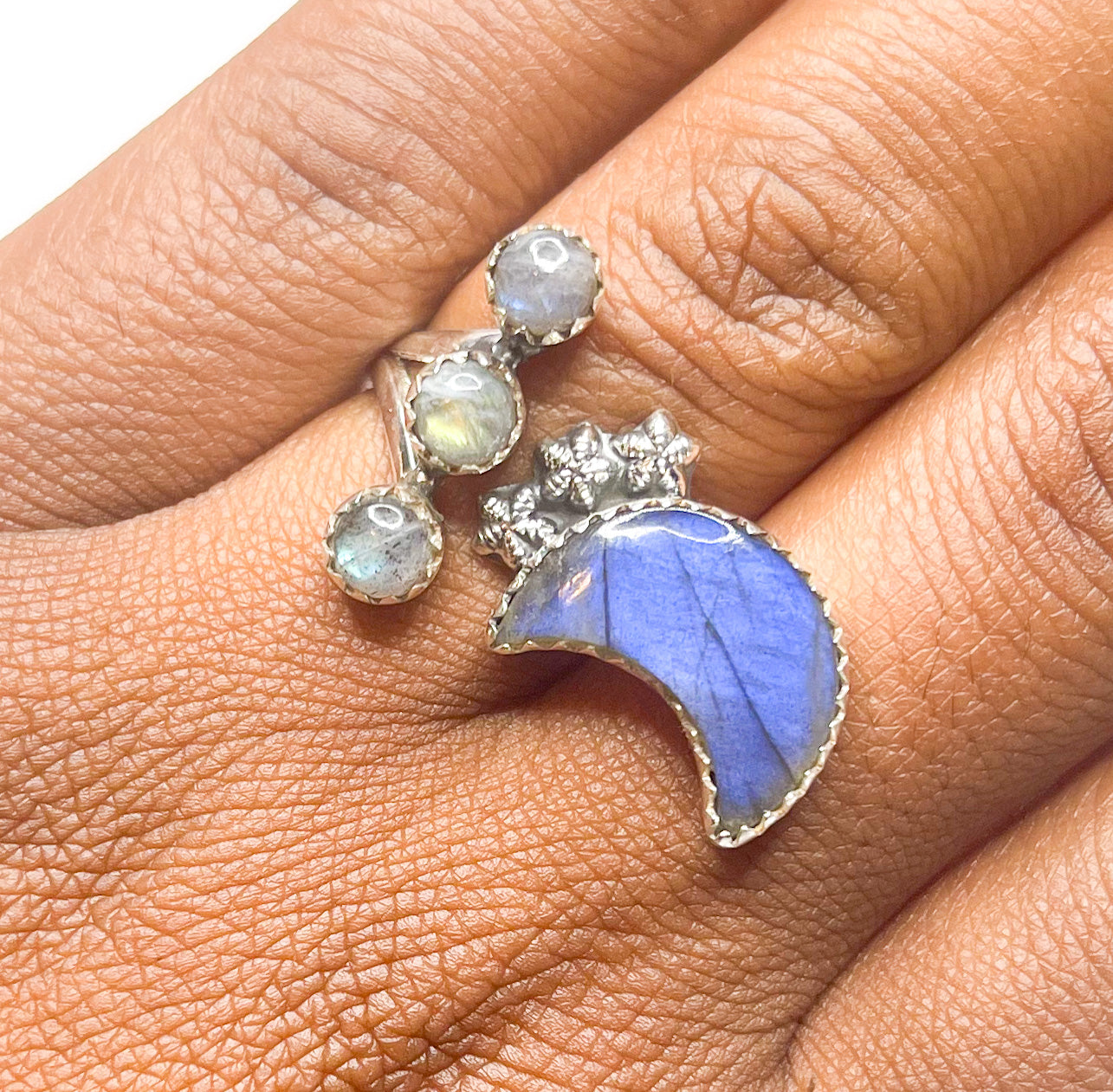Side Ways Moon Labradorite Ring-Solid Sterling Silver