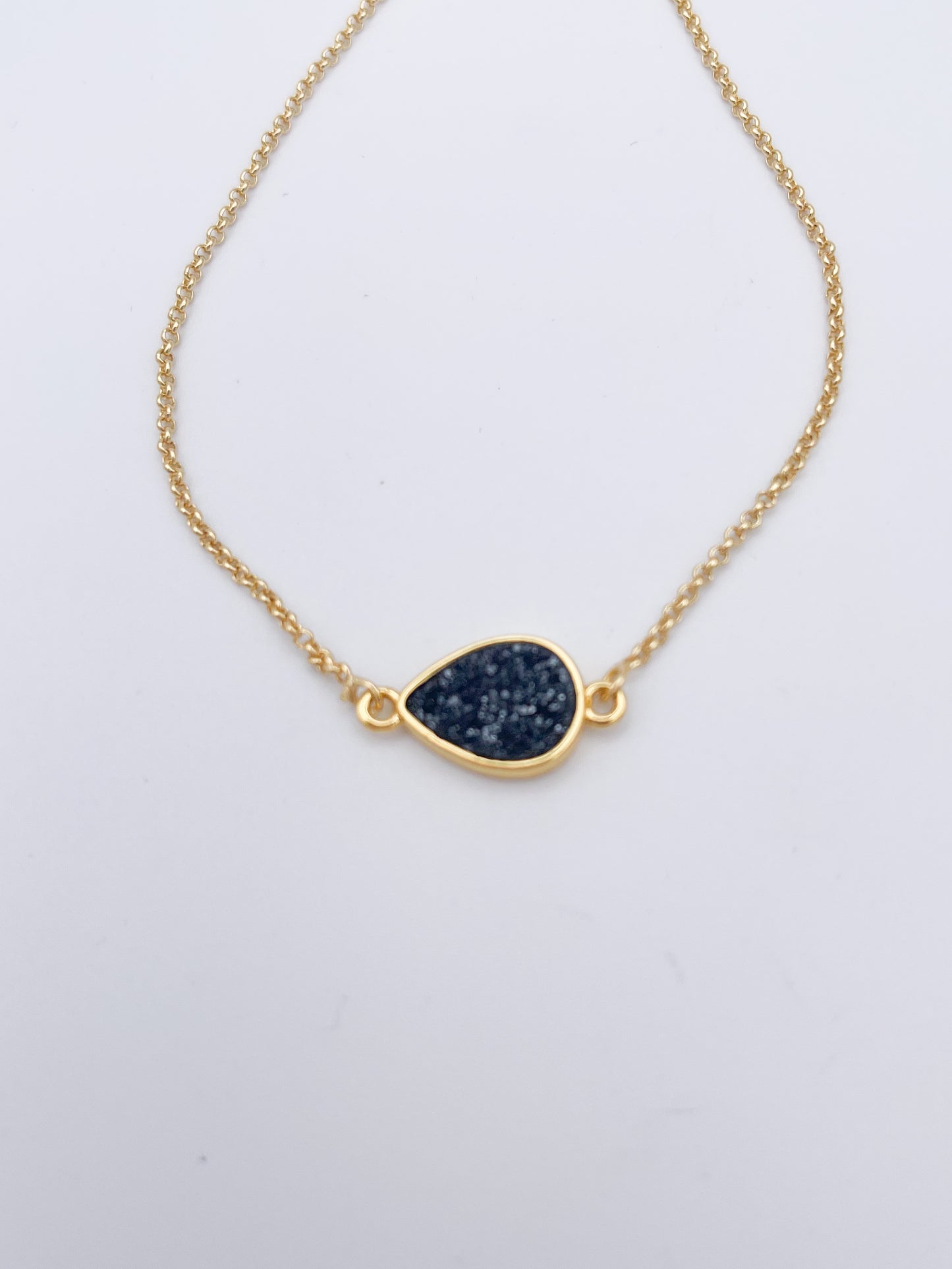 Navy Bolo Druzy Bracelet- Gold Tone