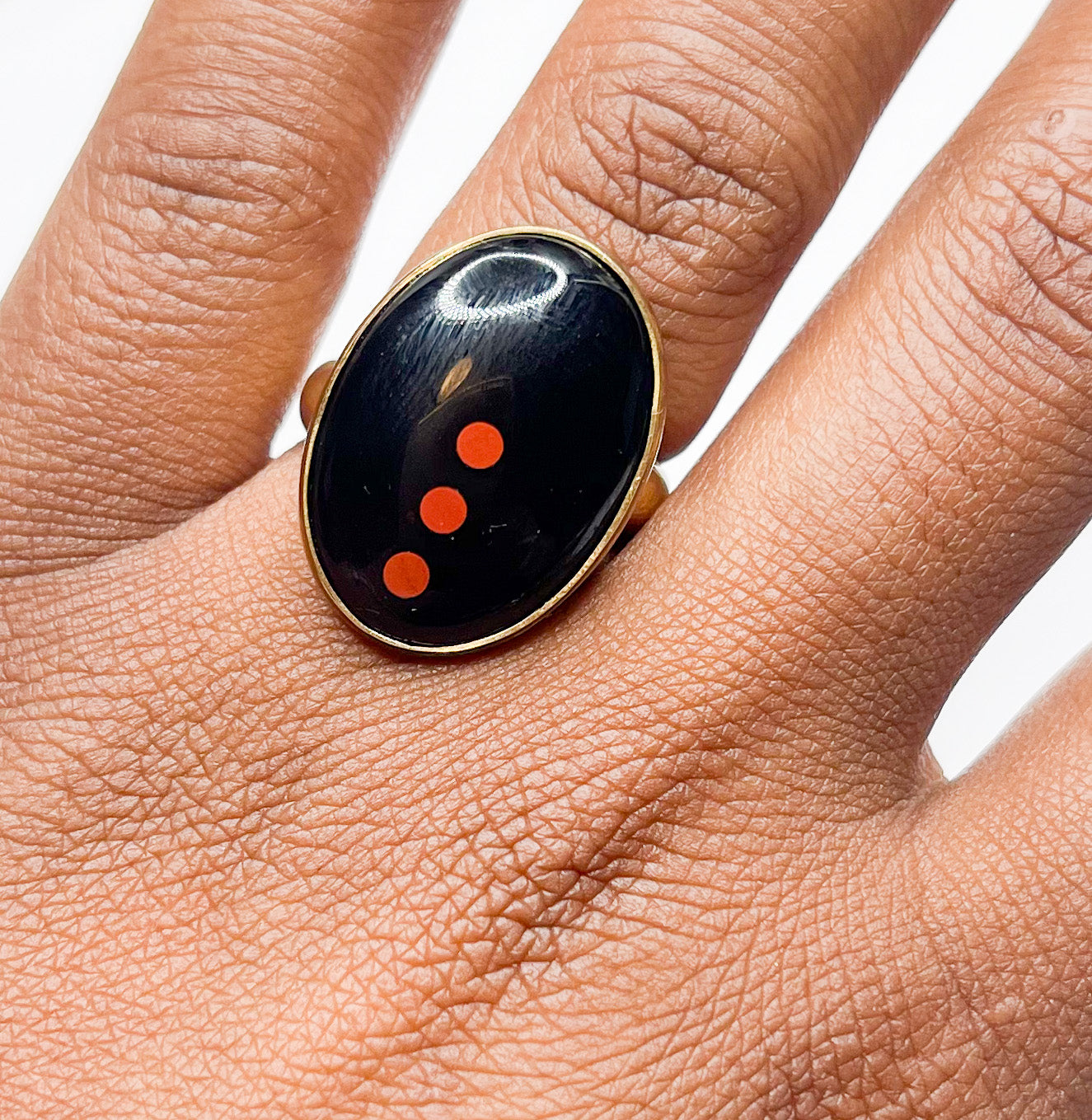 Black Onyx Oval With Triple Red Dot Ring-Alchemia