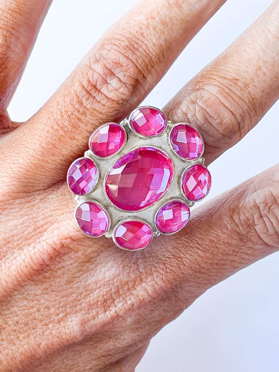 Dark Pink Mystical Glass Ring-Solid Sterling Silver