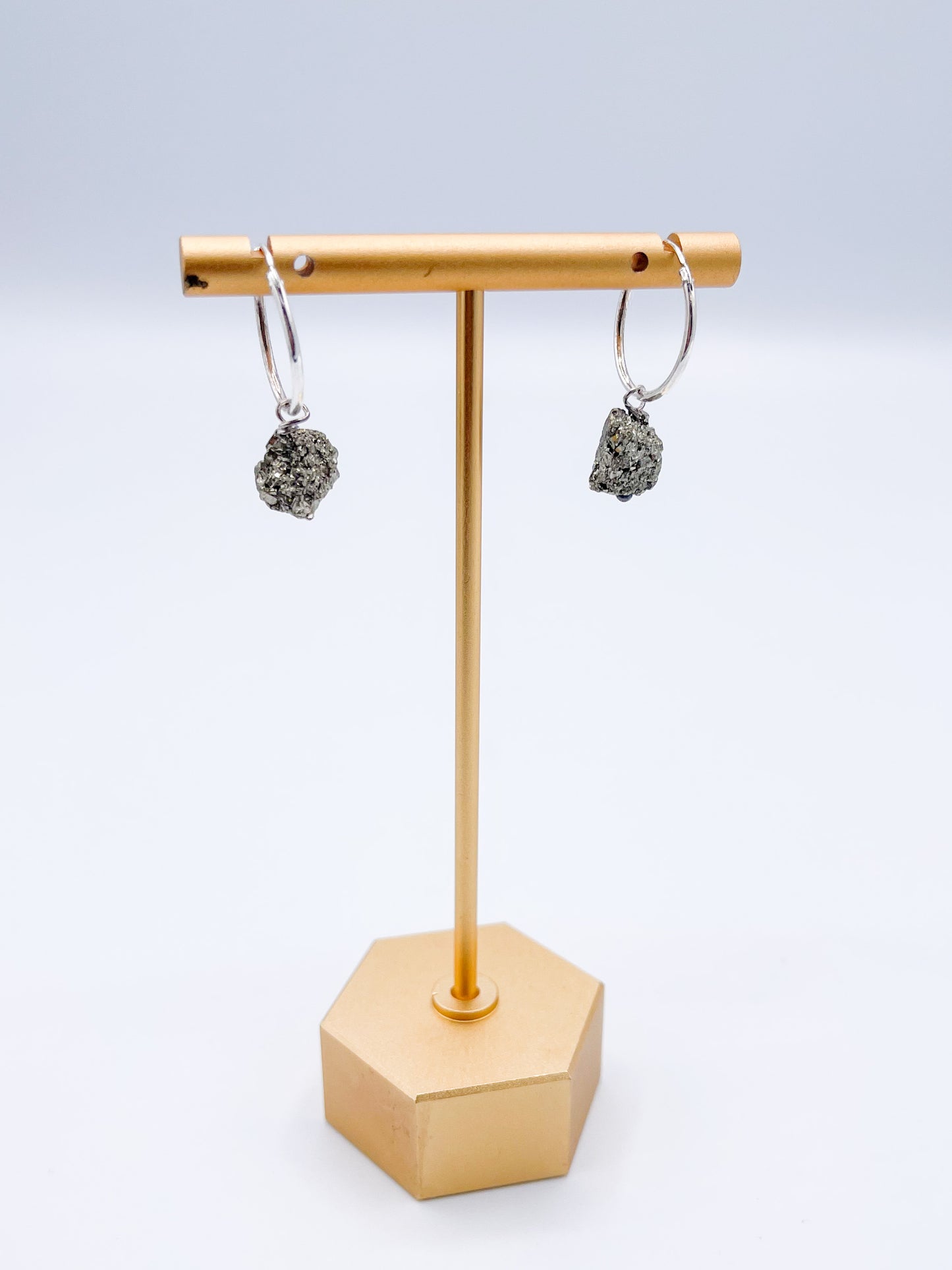 Pyrite Hoop Earrings-Solid Sterling Silver