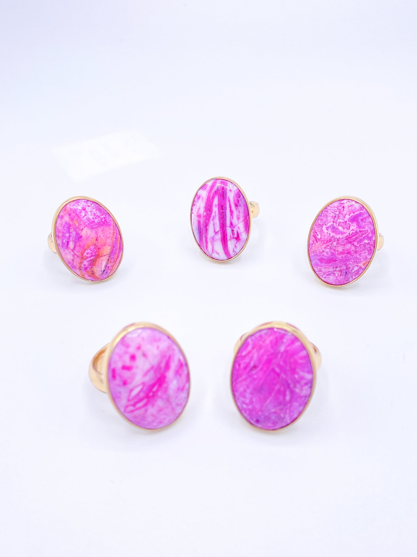 Pink Agate Oval Adjustable Ring - Alchemia