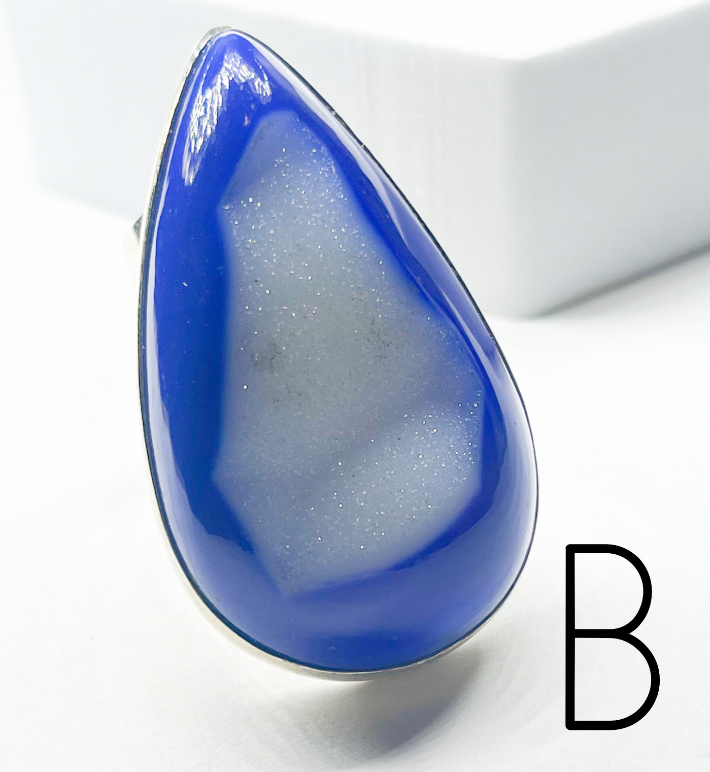 Dark Blue Druzy Teardrop Flexible Cuff Ring-Solid Sterling Silver