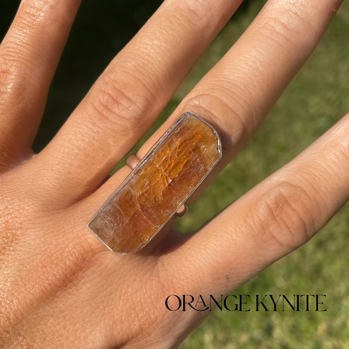 Raw Orange Kyanite Ring - Solid Sterling Silver