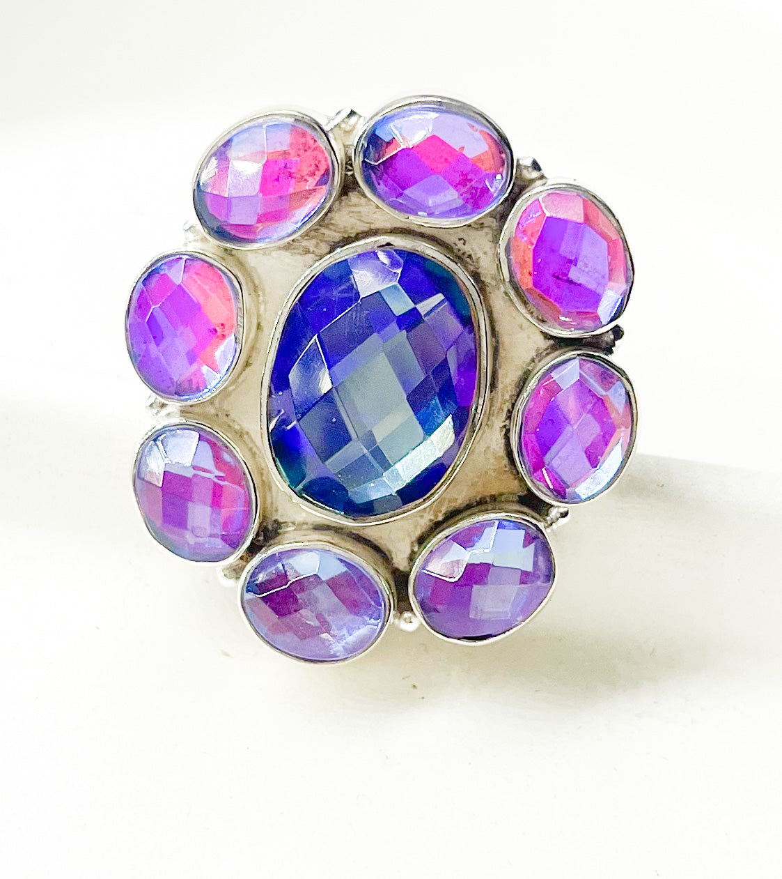 Light Aqua Mystical Glass Adjustable Ring-Solid Sterling Silver