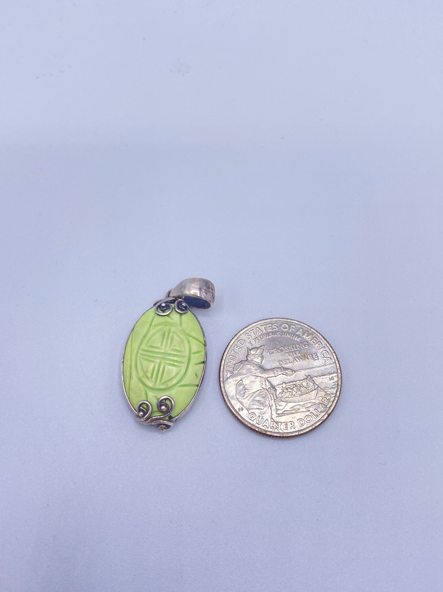 Dainty Aztec Jade Pendant - Solid Sterling Silver