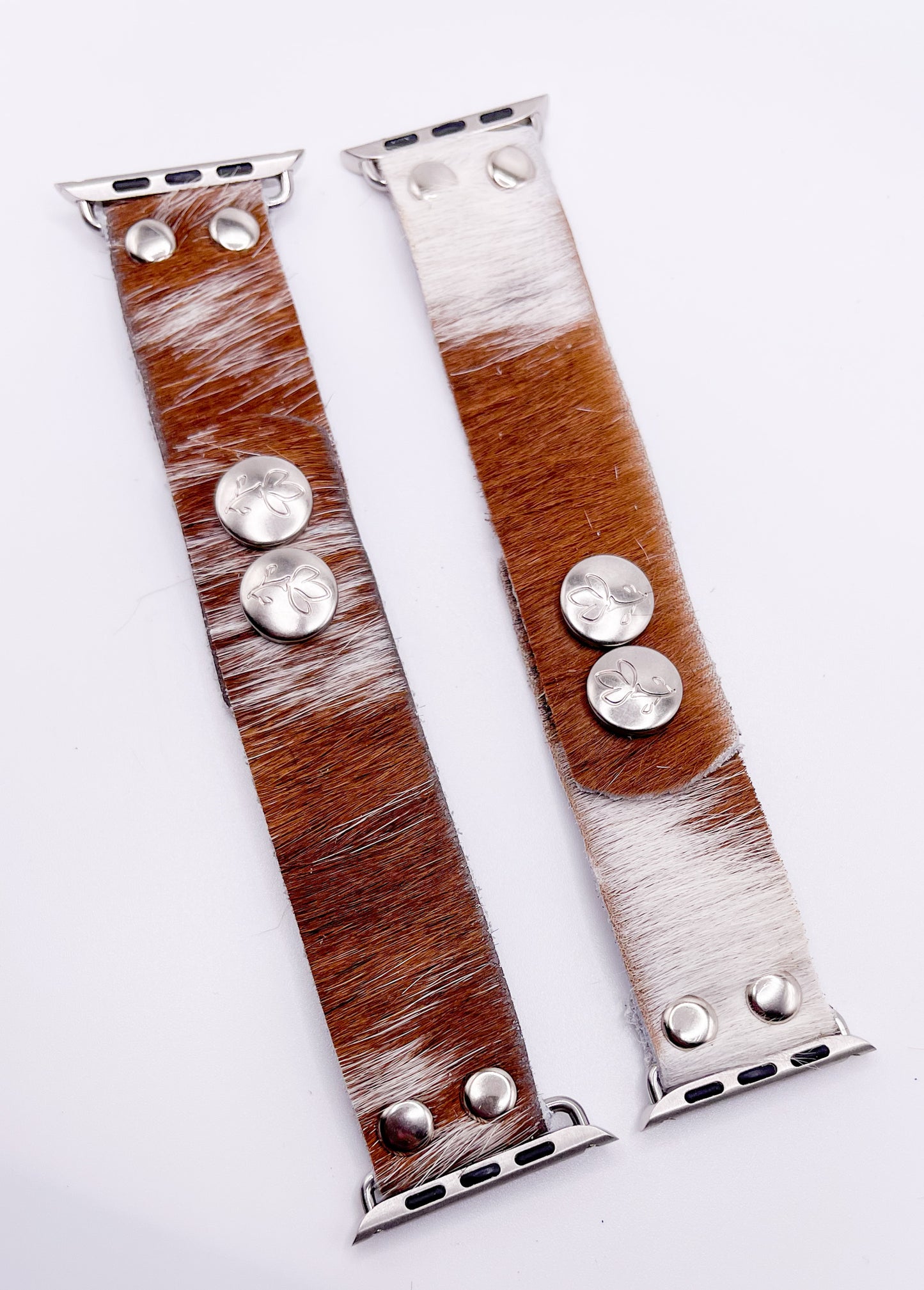 Brown And White Cow Leather Apple Watch Strap - Both Sides