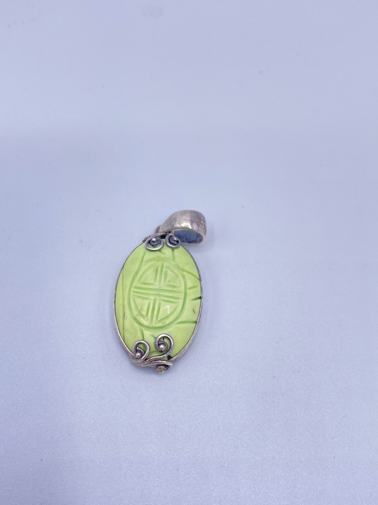 Dainty Aztec Jade Pendant - Solid Sterling Silver
