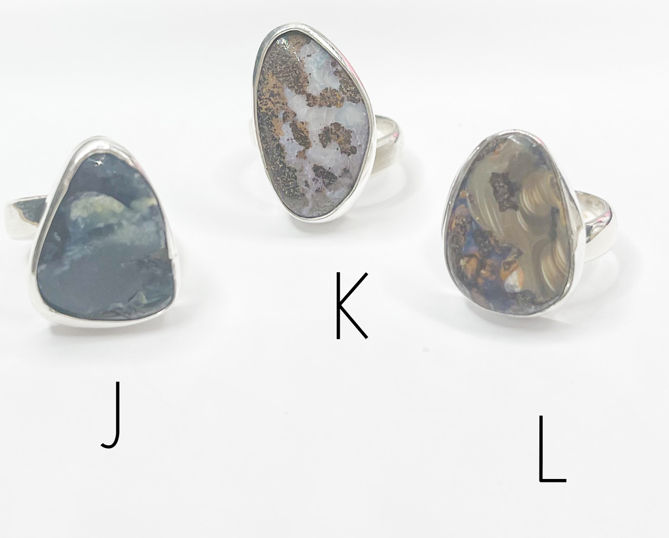 Mix of Boulder Opal Rings-Solid Sterling Silver