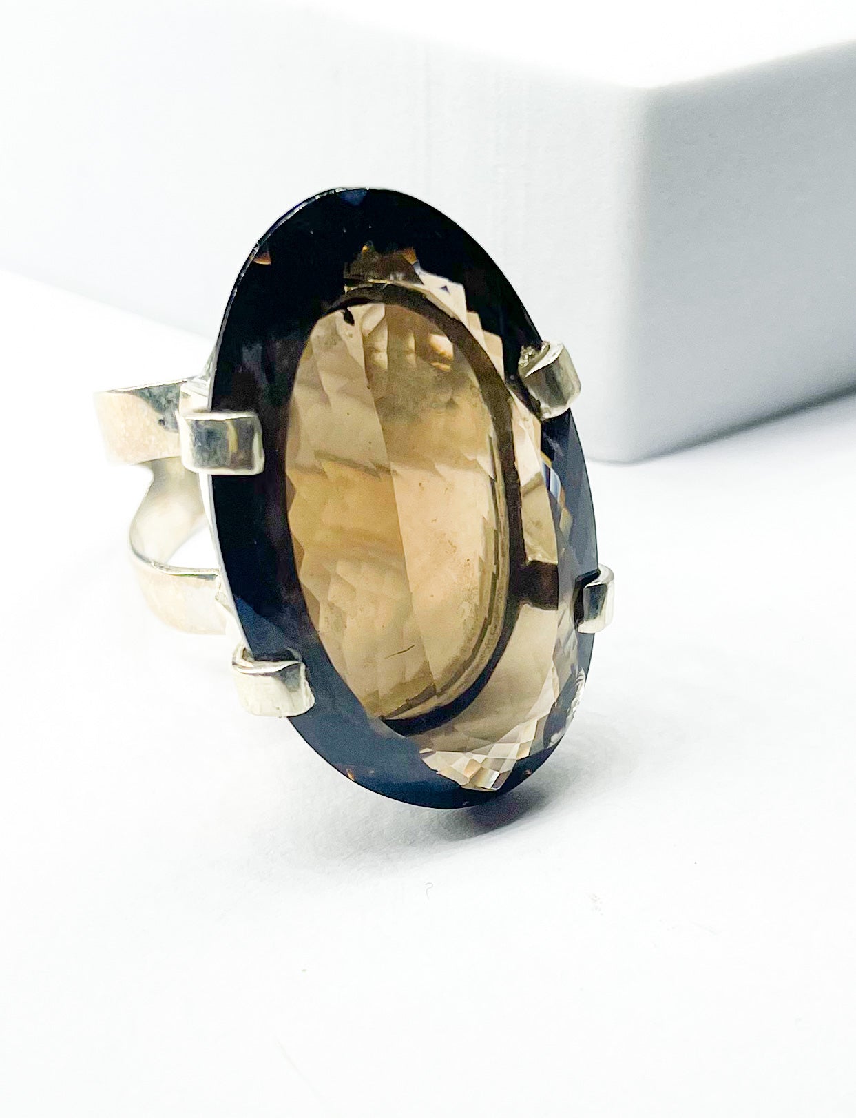 Smokey Quartz Oval Statement Ring-Solid Sterling Silver