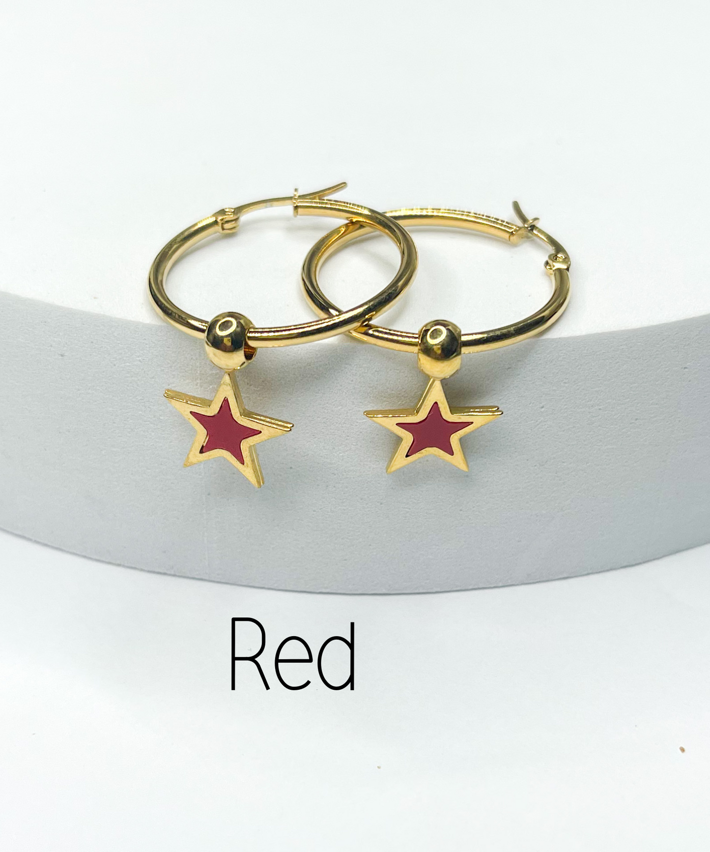 Hoops w Star Dangles-18k Gold filled