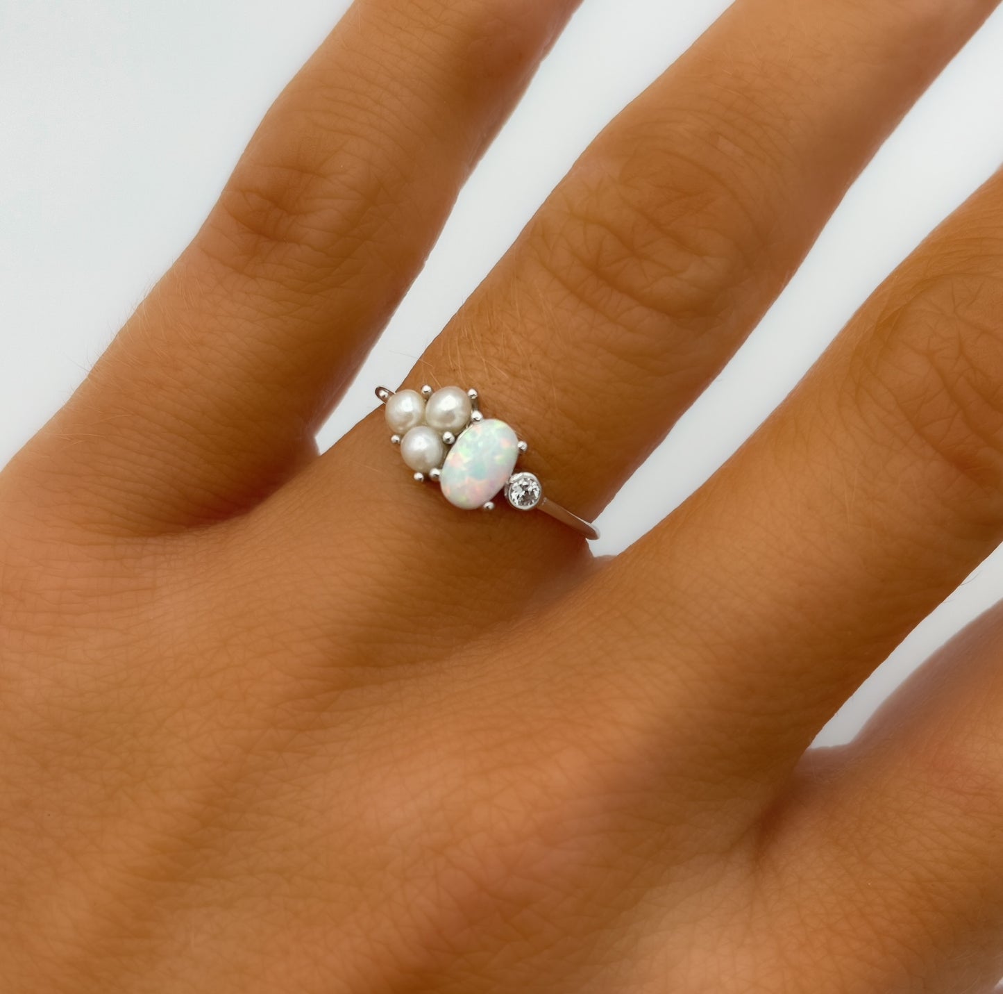 Opal & Pearl Epic Dainty Ring - Solid Sterling Silver