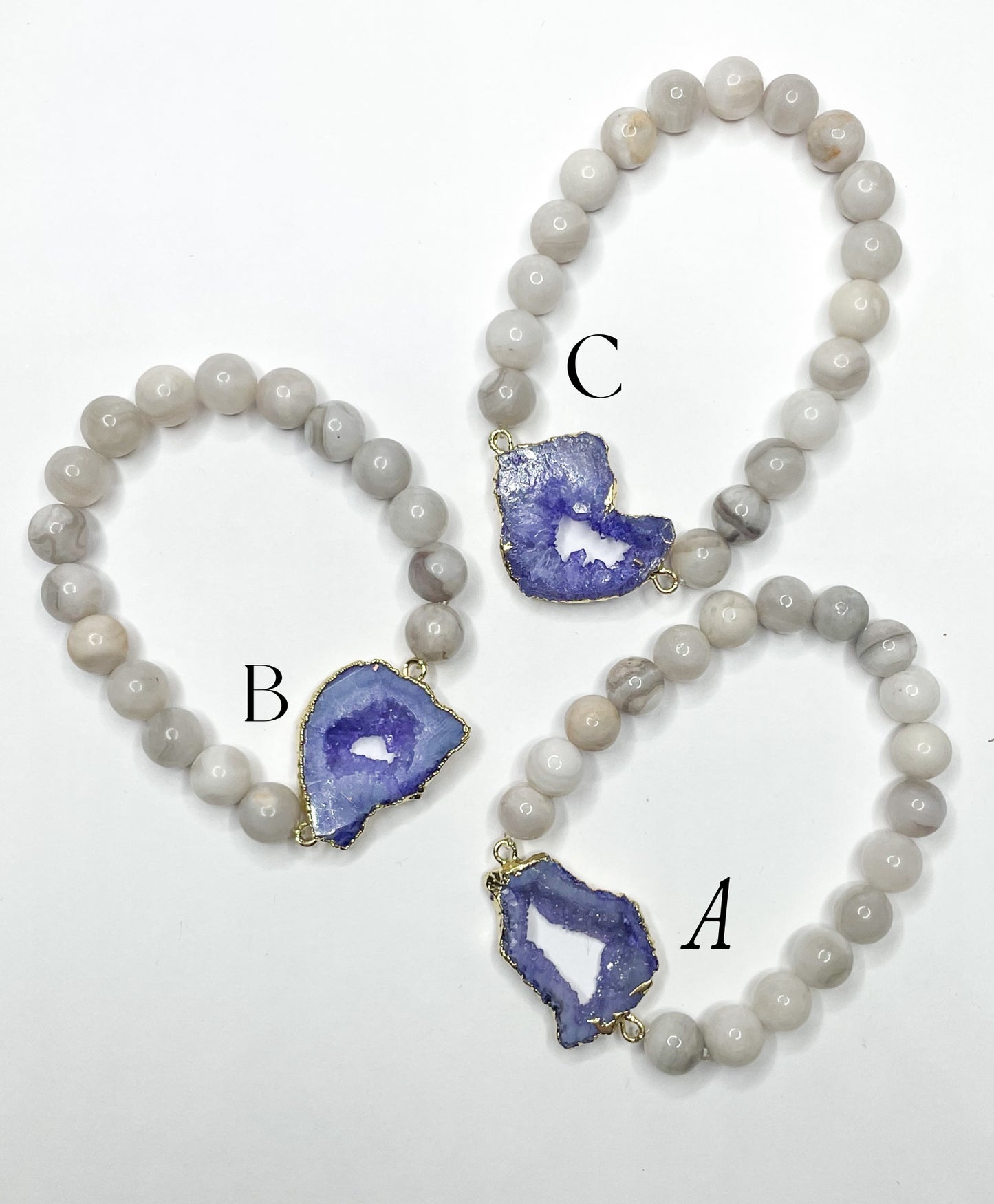 Purple Hole Druzy Agate Stretch Bracelet - 113