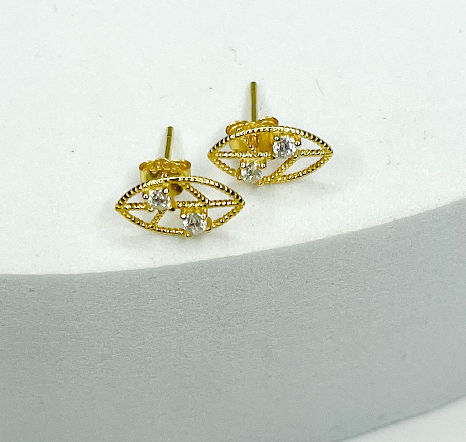 Gold Leaf Dainty CZ  Studs-SSS