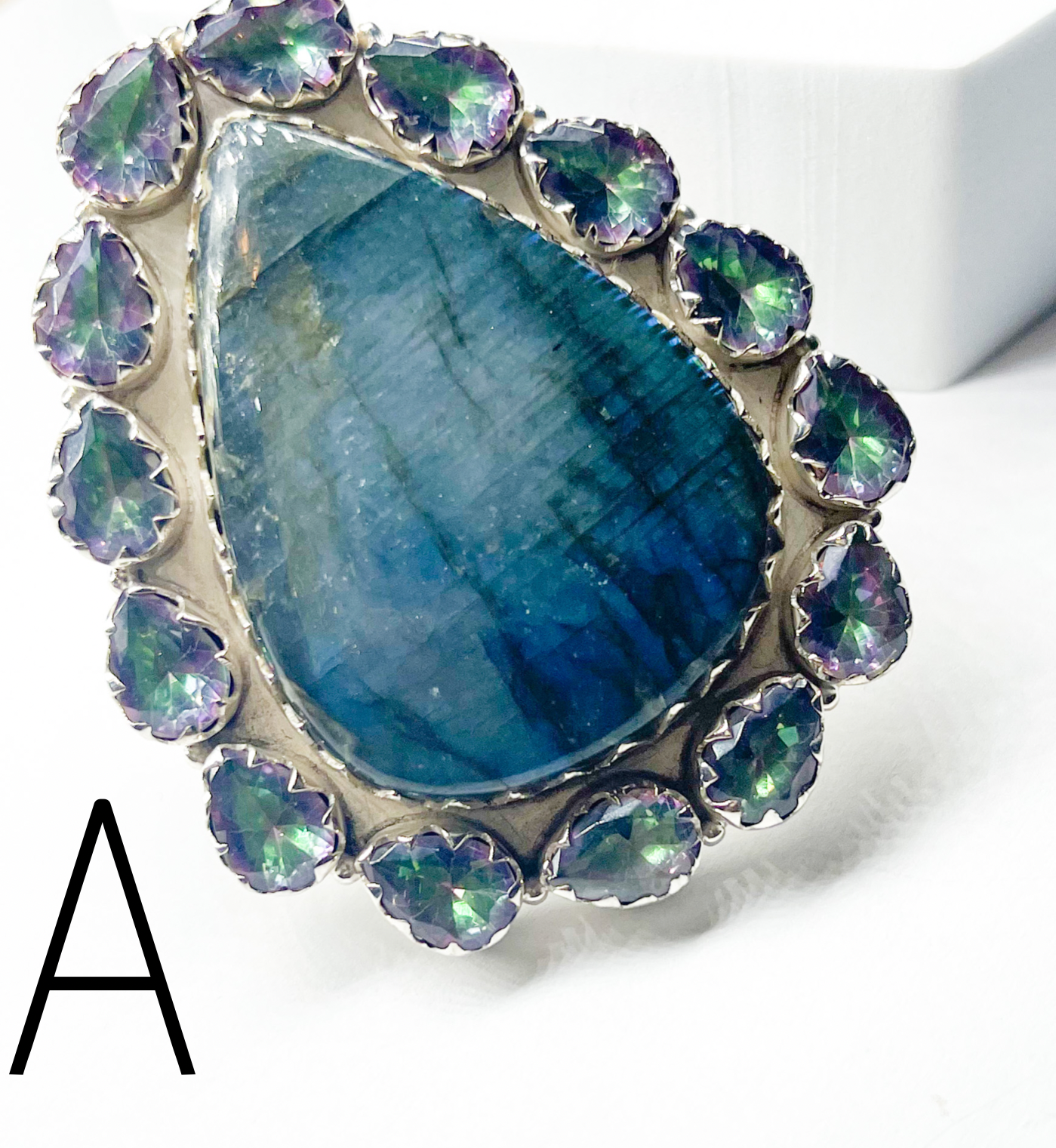 Sterling Silver Labradorite and Mystic Quartz Statement Ring
