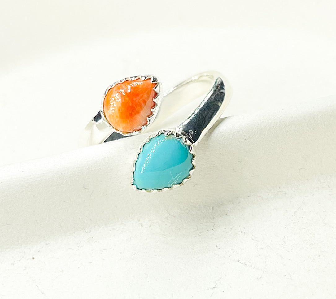 Orange Oyster & turquoise Adjustable ring  -SSS