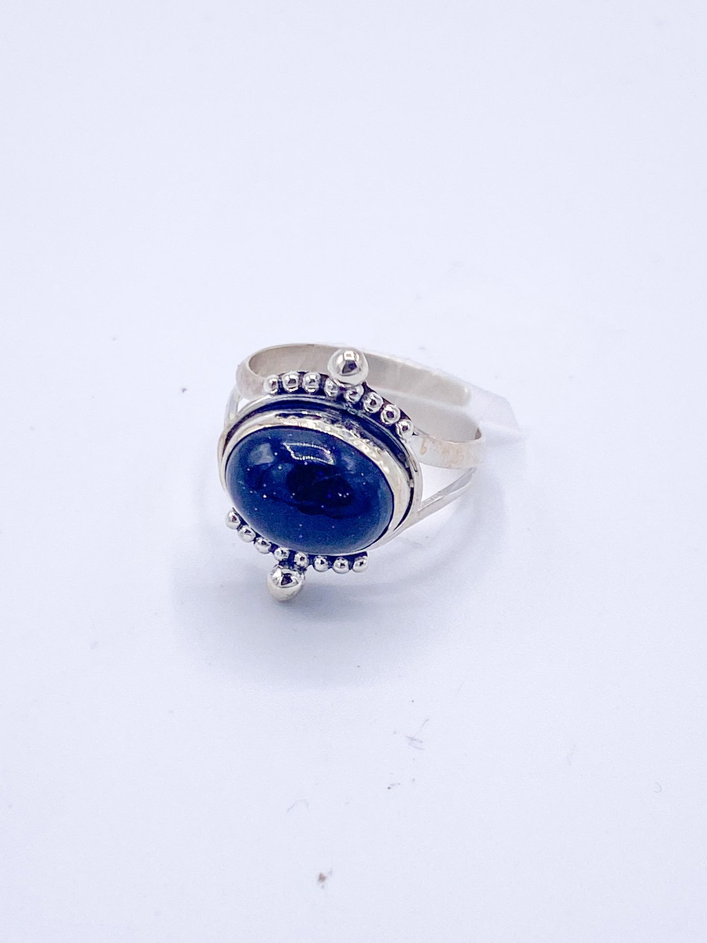 Glitter Stone Dainty Adjustable Oval Ring- Solid Sterling Silver