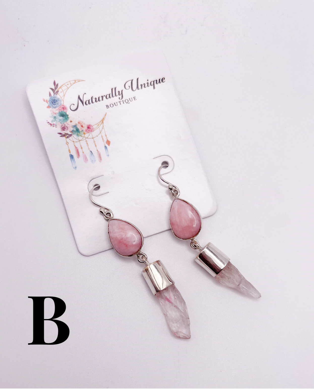 Pink Opal Dangle Earrings-Solid Sterling Silver