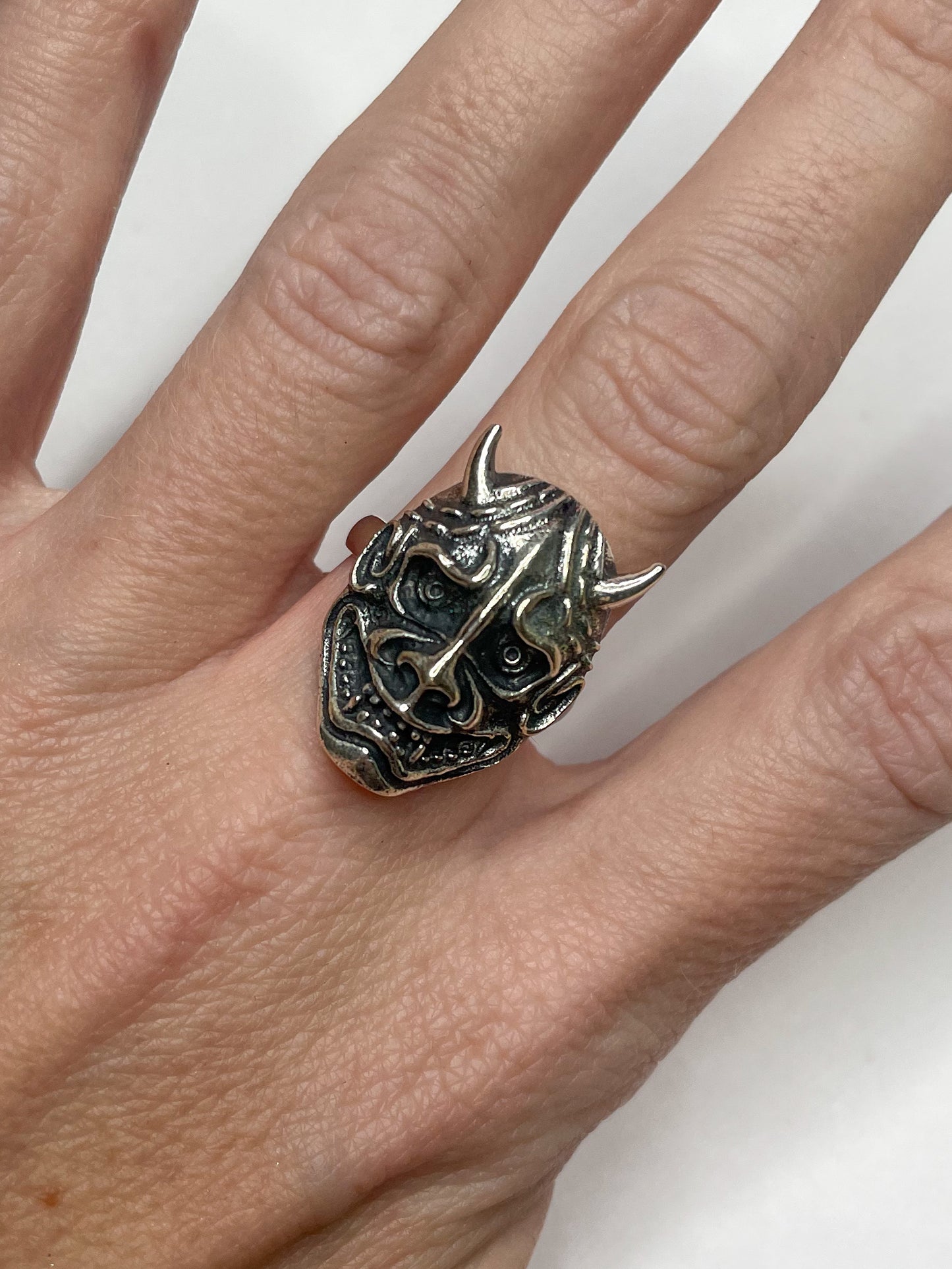 Oni Face Adjustable Ring - Solid Sterling Silver