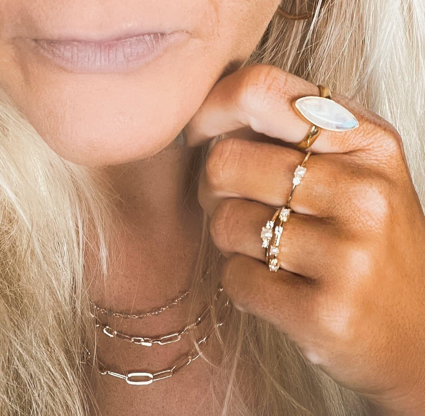 Rainbow Moonstone Ring - Solid Sterling Silver w/G