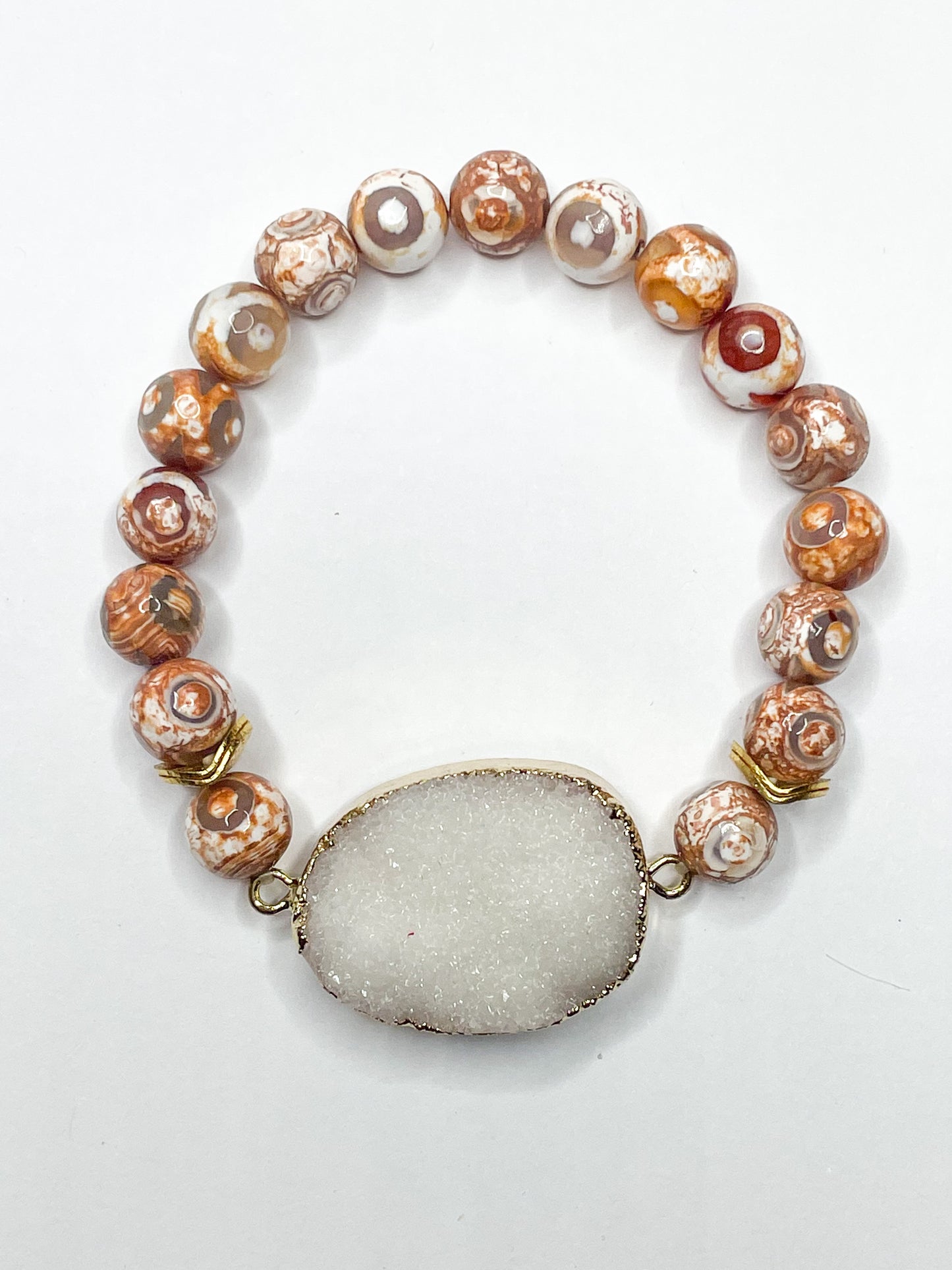 White Druzy w/ Egyptian Agate Stretch Bracelet - 121