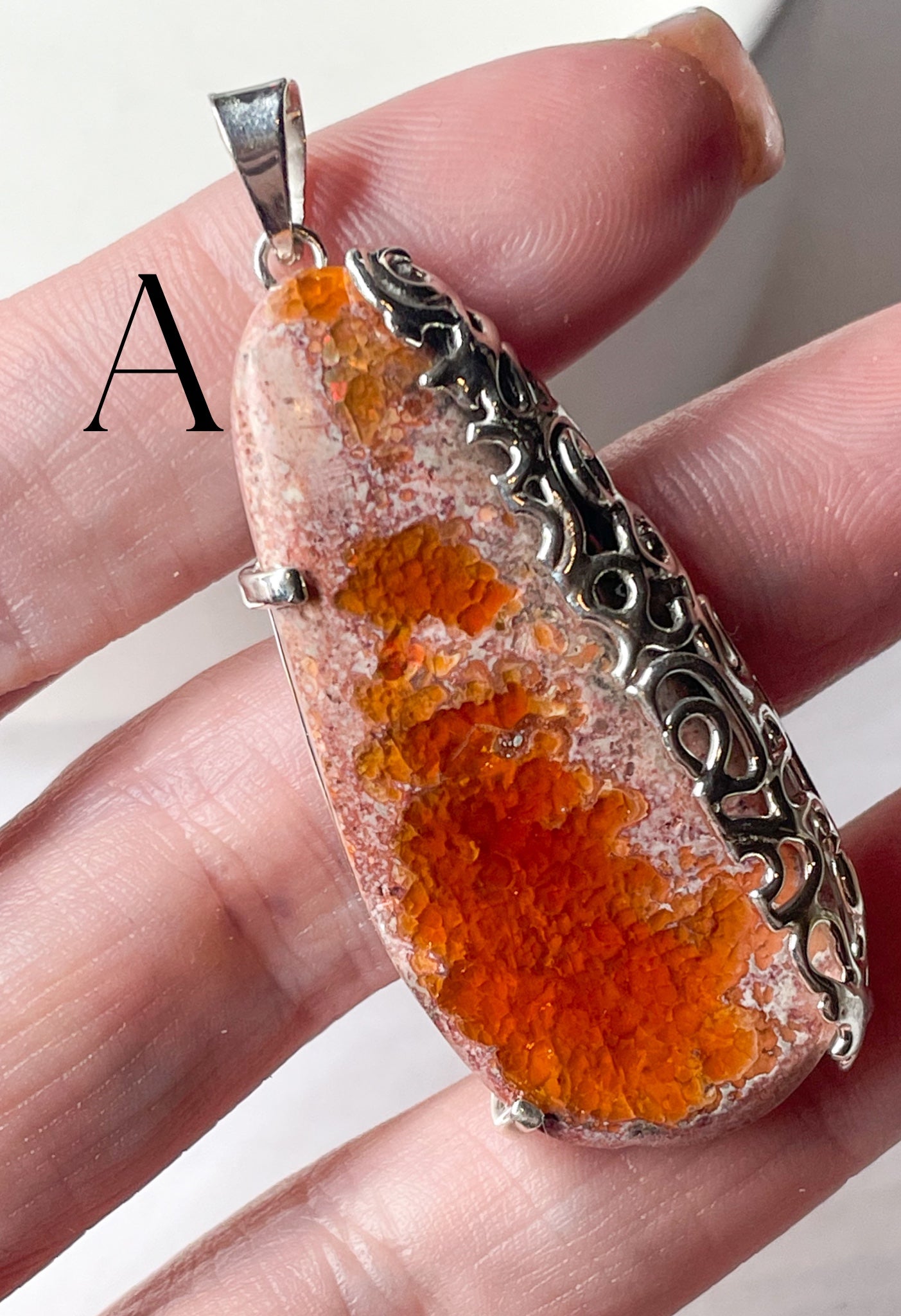 Mexican Fire Opal Pendant - Solid Sterling Silver