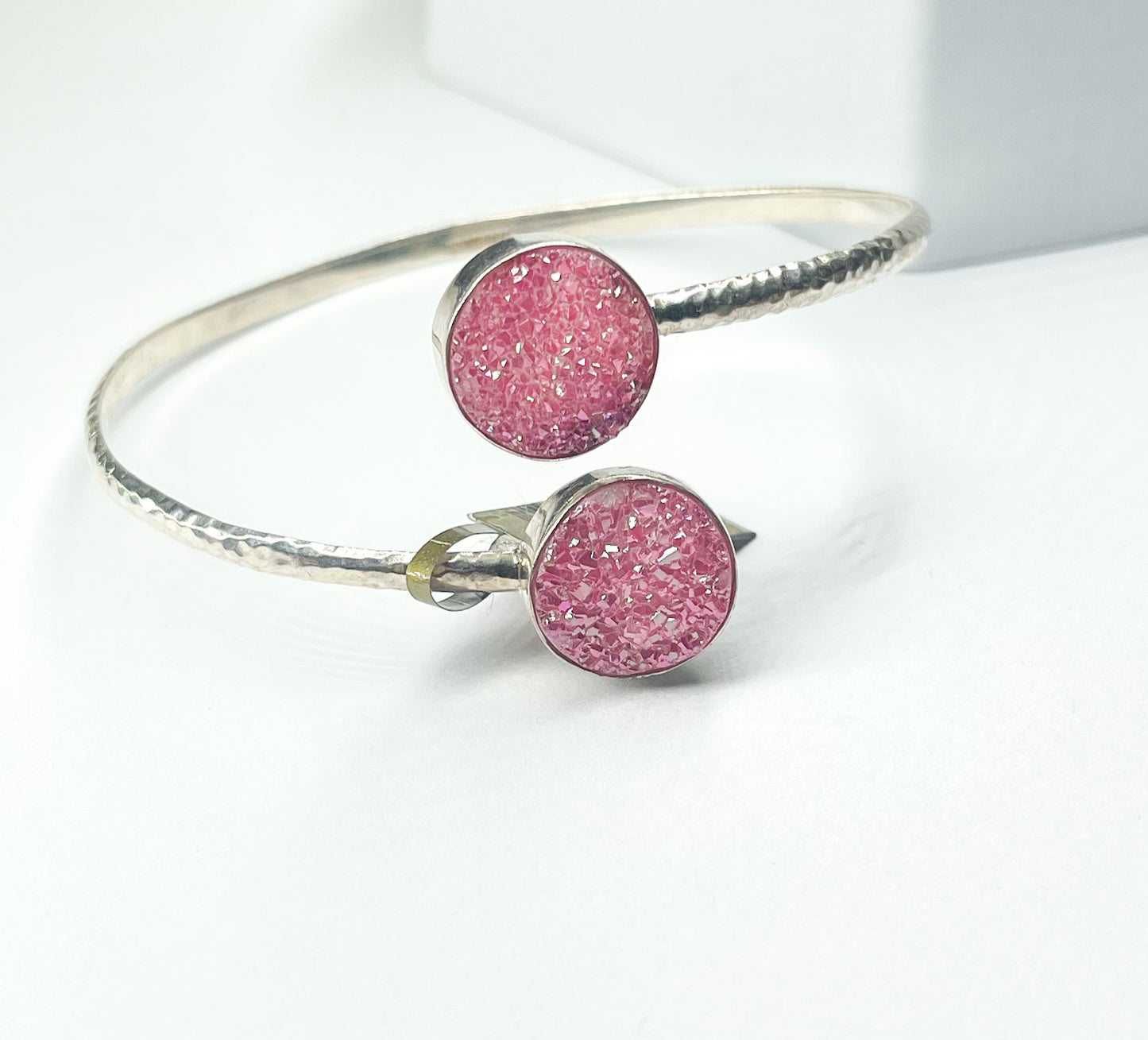 Pink Double Druzy Bypass Cuff Silver-Starborn