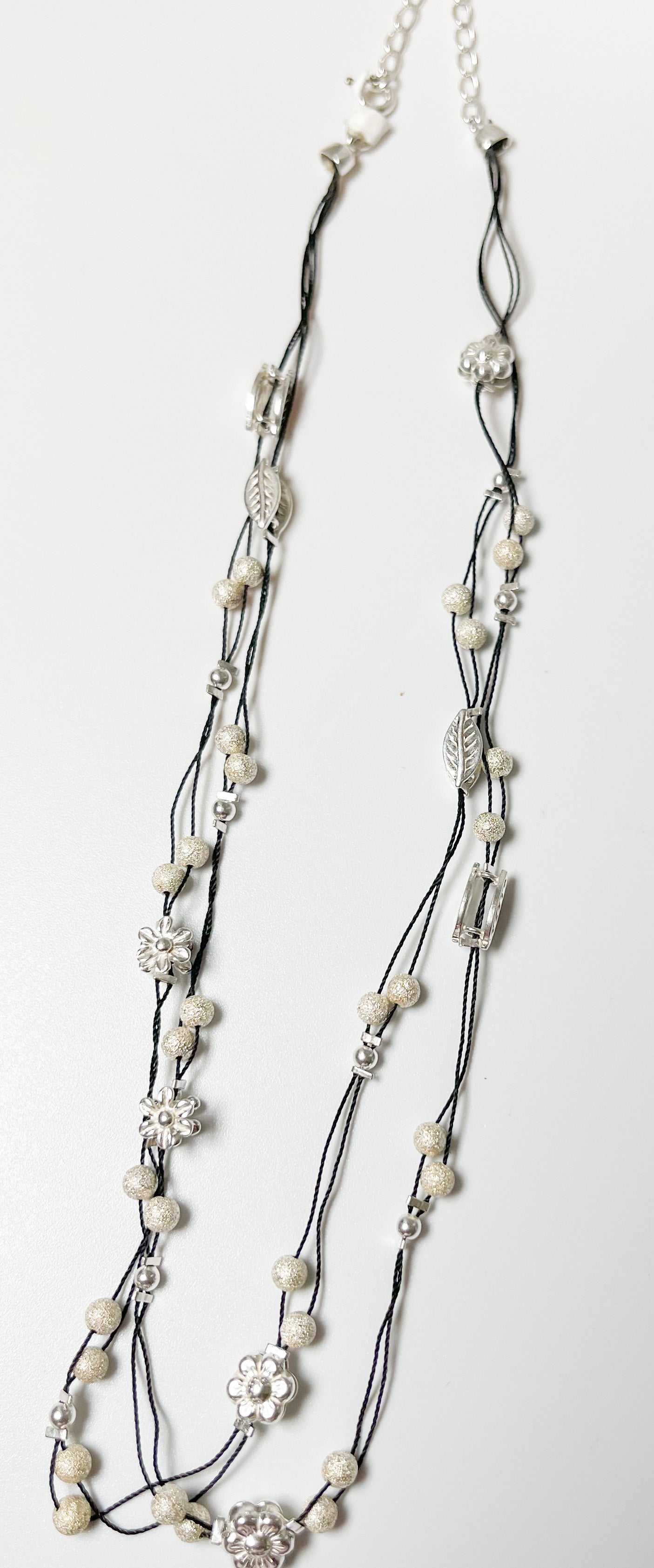 Flowers and balls Silver On A string Necklace-Sterling silver